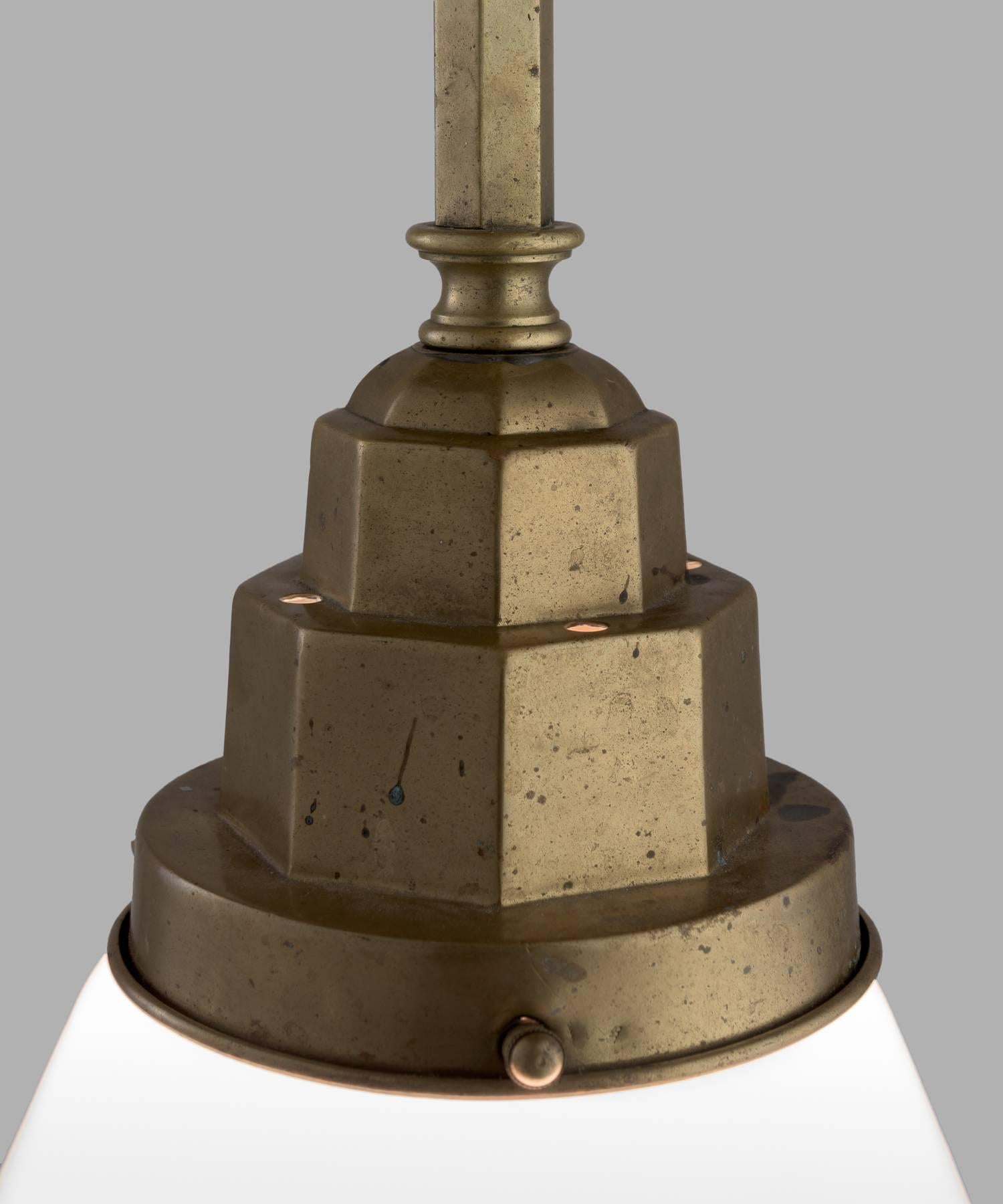 Brass and Opaline Siemens Pendant, circa 1930 1