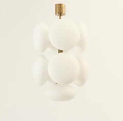 Brass and Opaline Sputnik Chandelier by Kaiser, Germany, 1960s