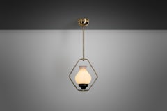 Brass and Opaque Glass Ceiling Lamp, Europe ca 1950s