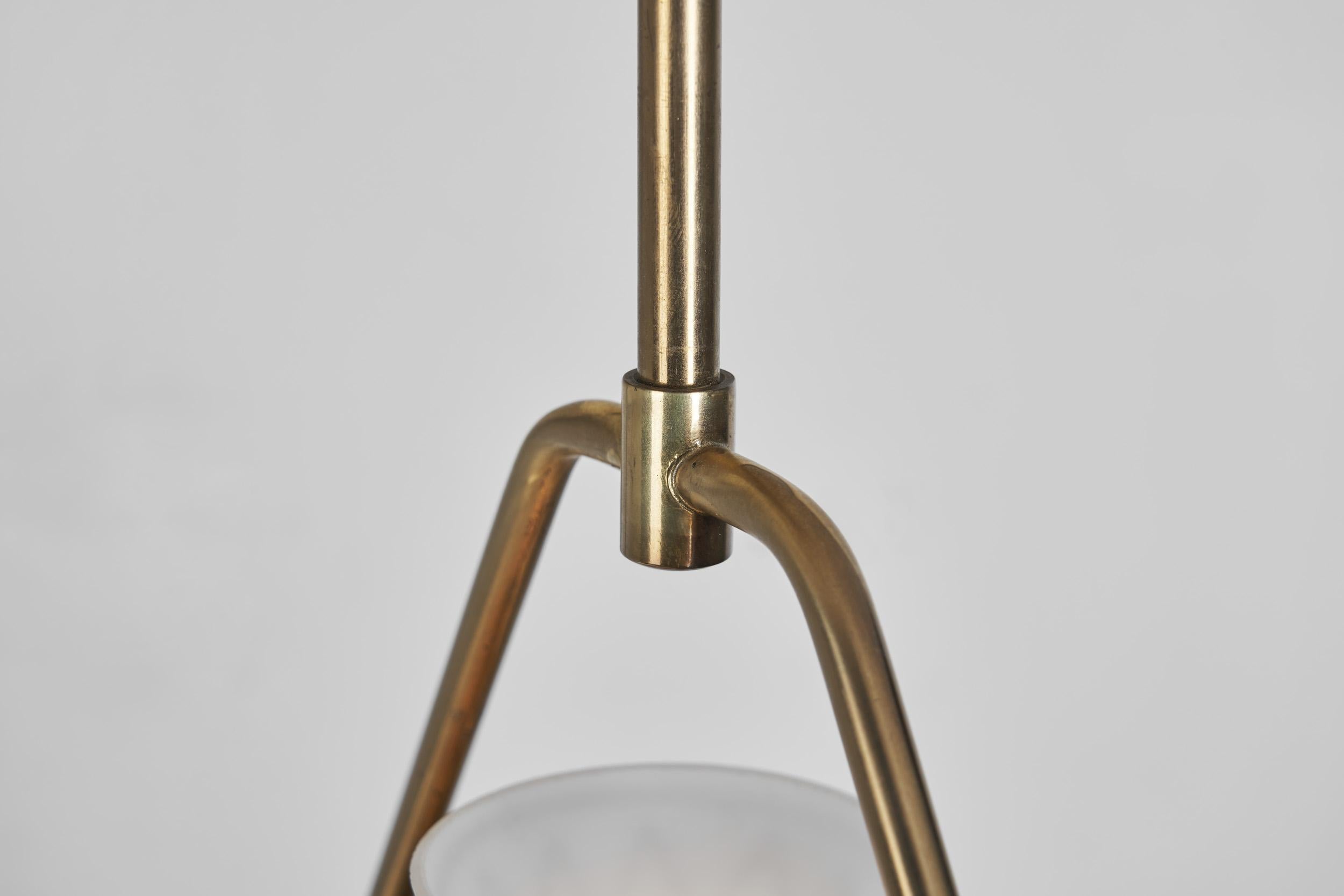 Brass and Opaque Glass Ceiling Lamp, Europe ca 1950s For Sale 9