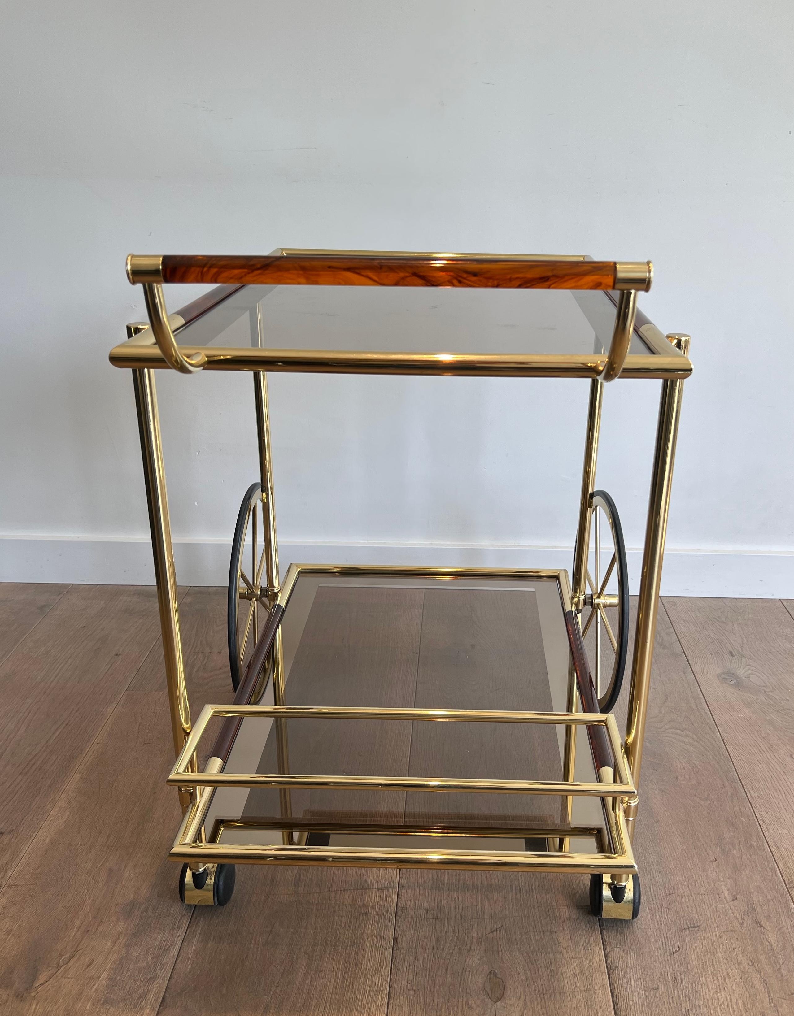 Brass and Orange-Red Celluloid Drinks Trolley 7
