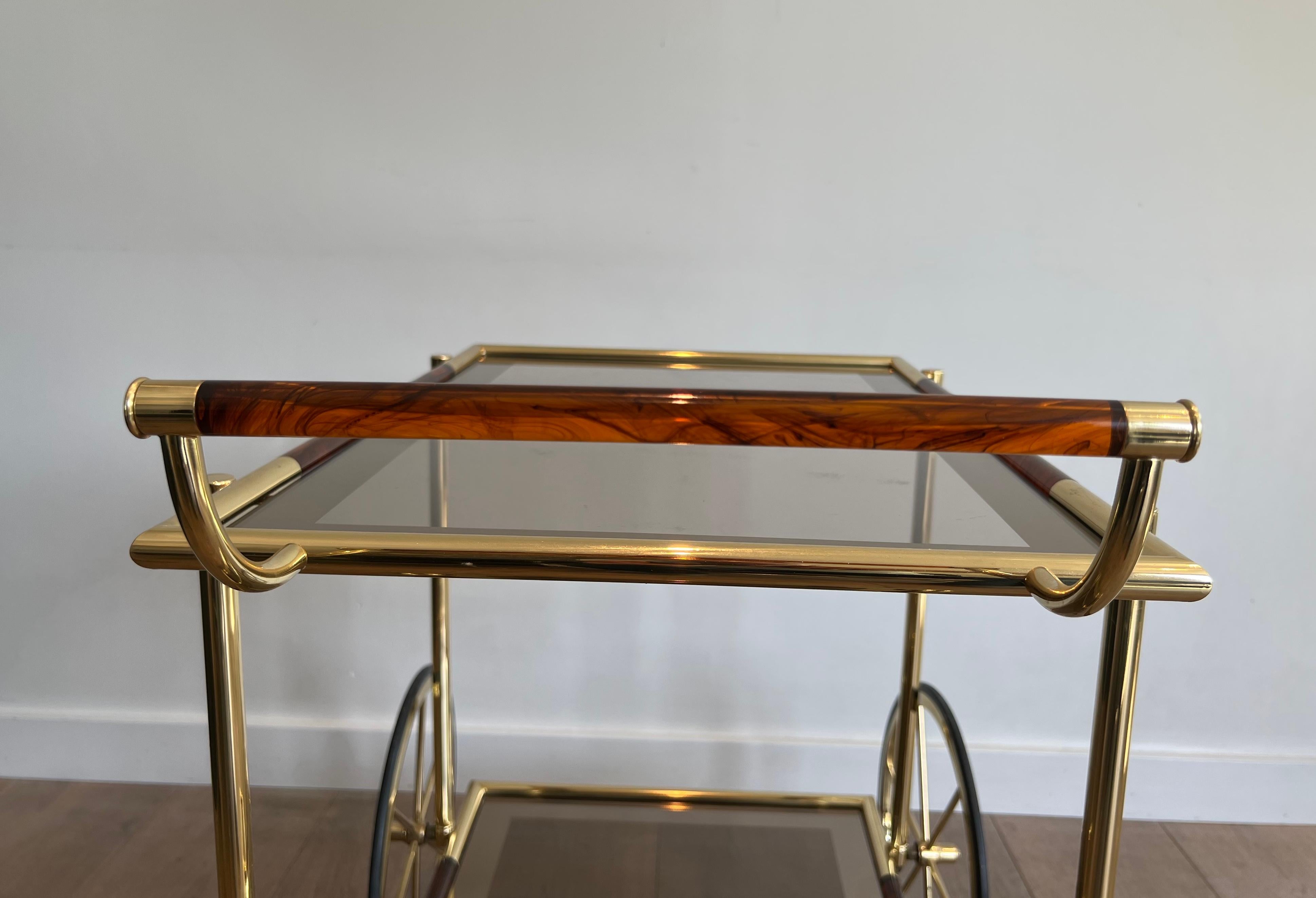 Brass and Orange-Red Celluloid Drinks Trolley 8
