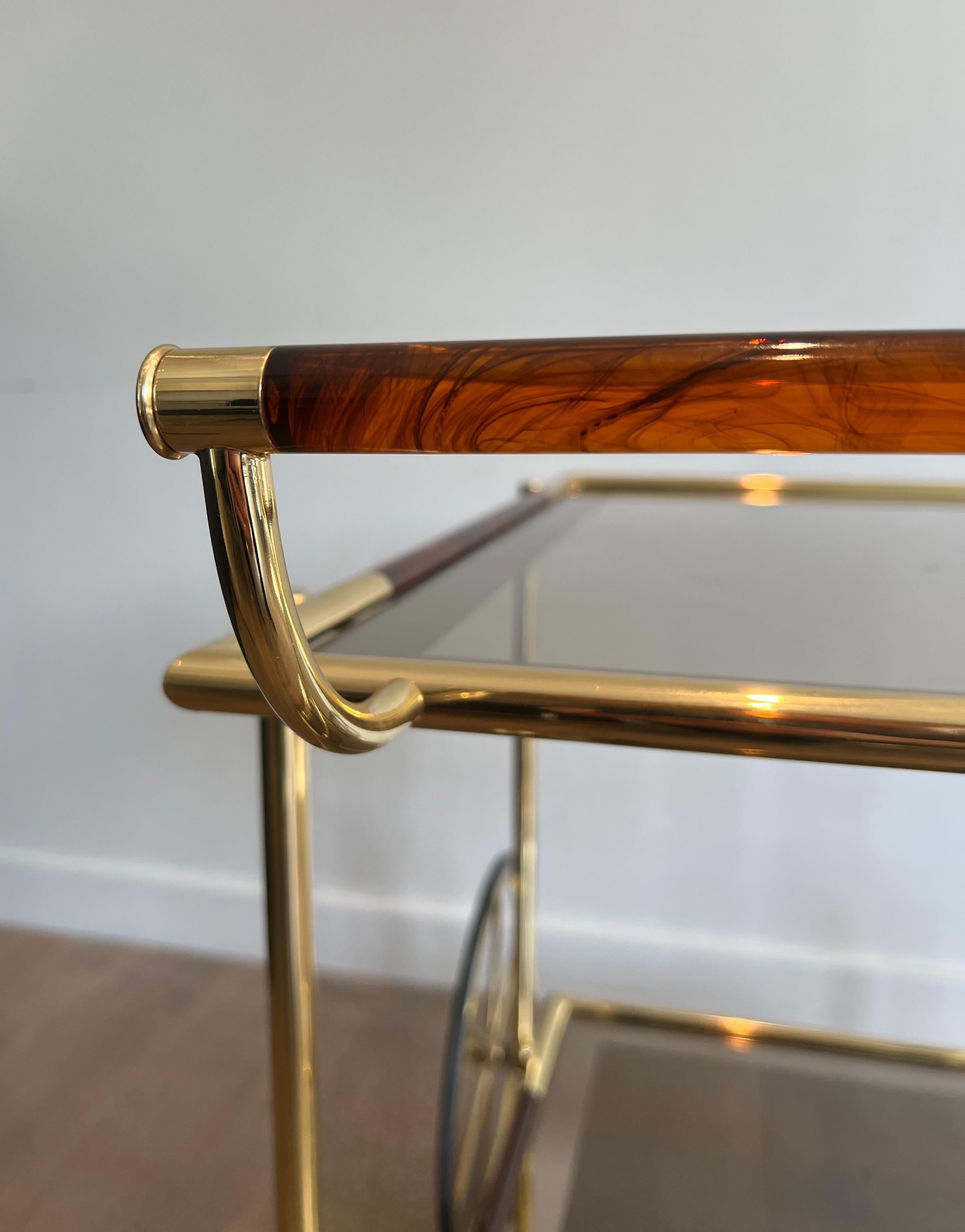 Brass and Orange-Red Celluloid Drinks Trolley 9