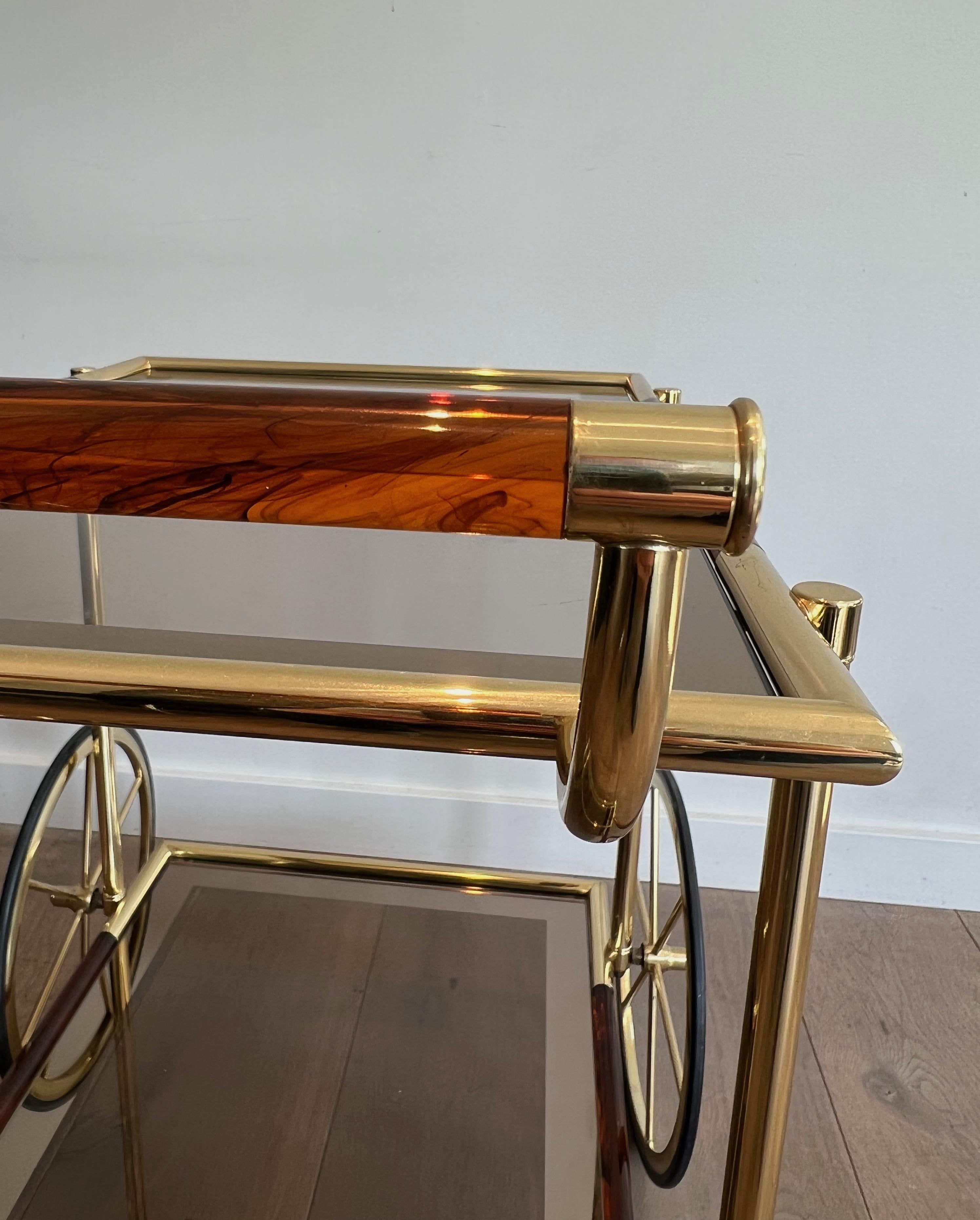 Brass and Orange-Red Celluloid Drinks Trolley 10