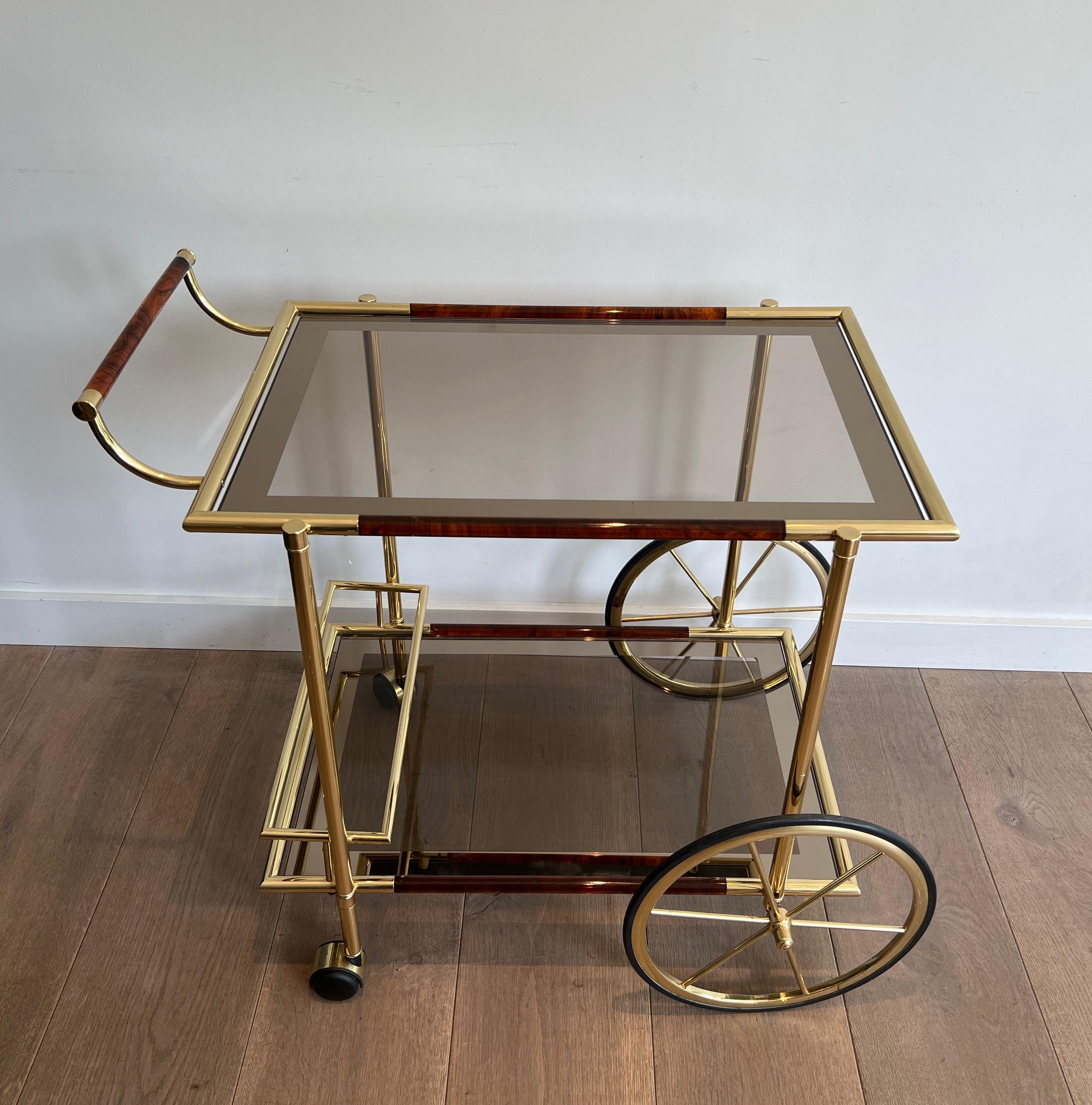 Mid-Century Modern Brass and Orange-Red Celluloid Drinks Trolley
