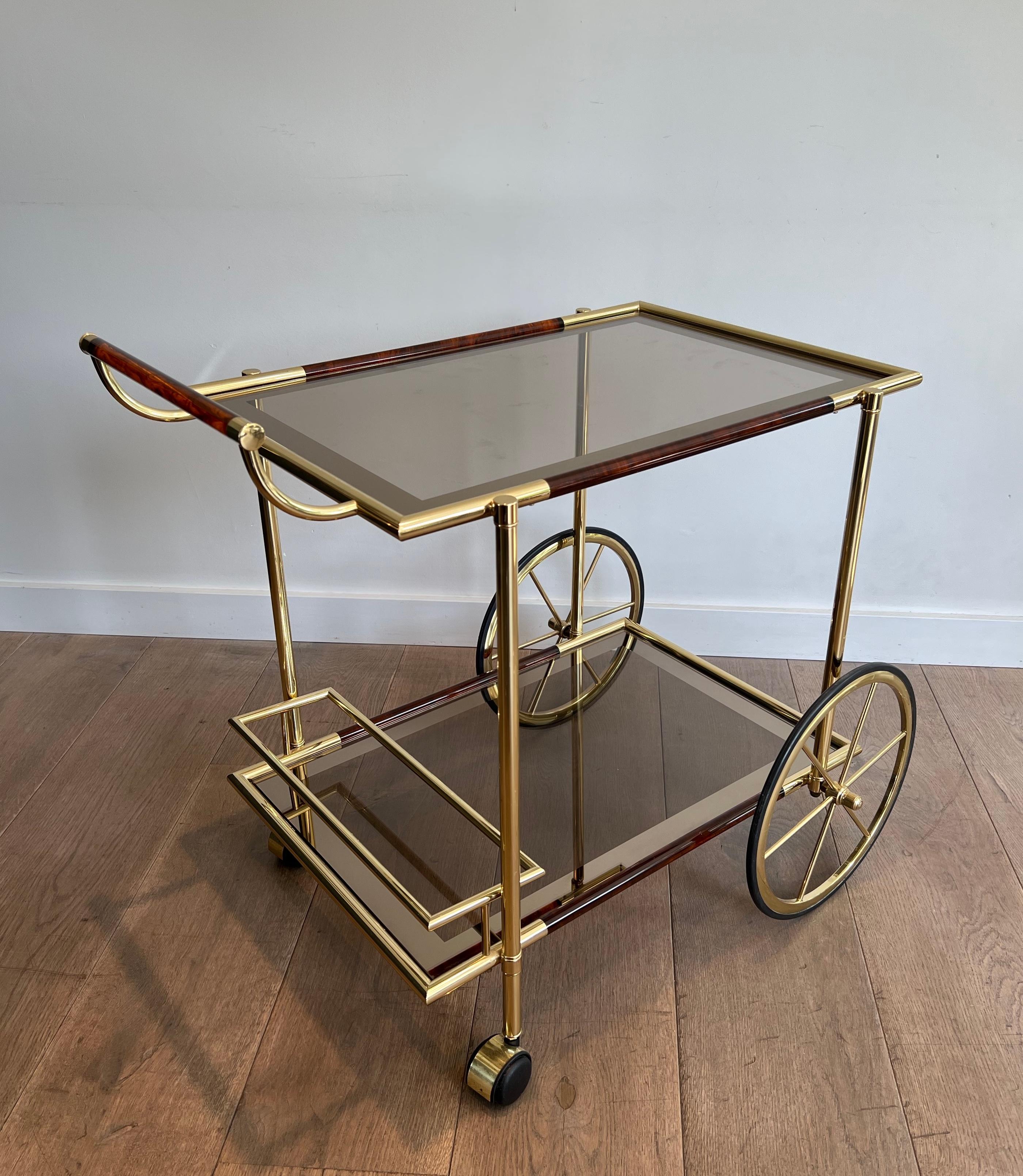 Brass and Orange-Red Celluloid Drinks Trolley In Good Condition In Marcq-en-Barœul, Hauts-de-France