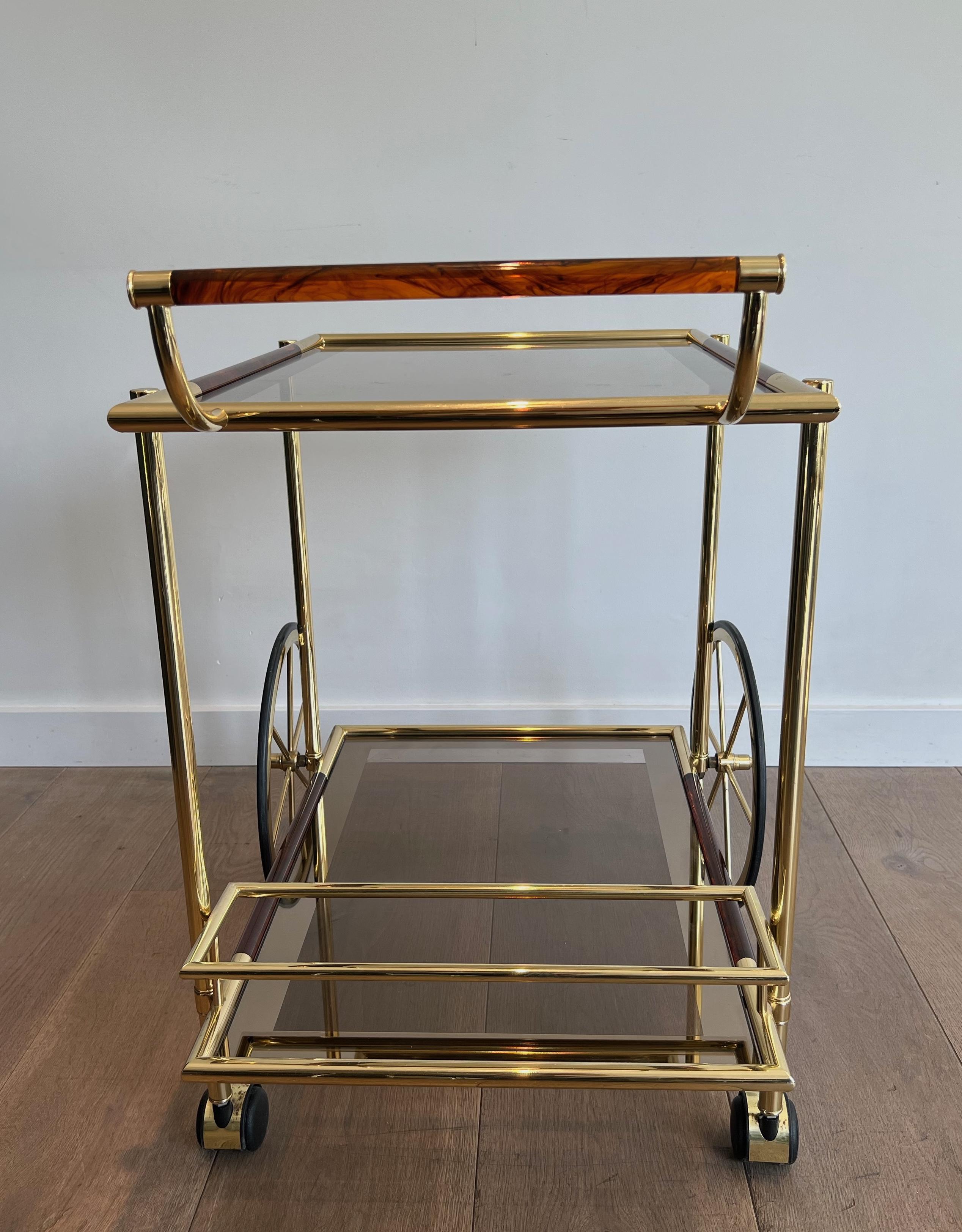 Late 20th Century Brass and Orange-Red Celluloid Drinks Trolley