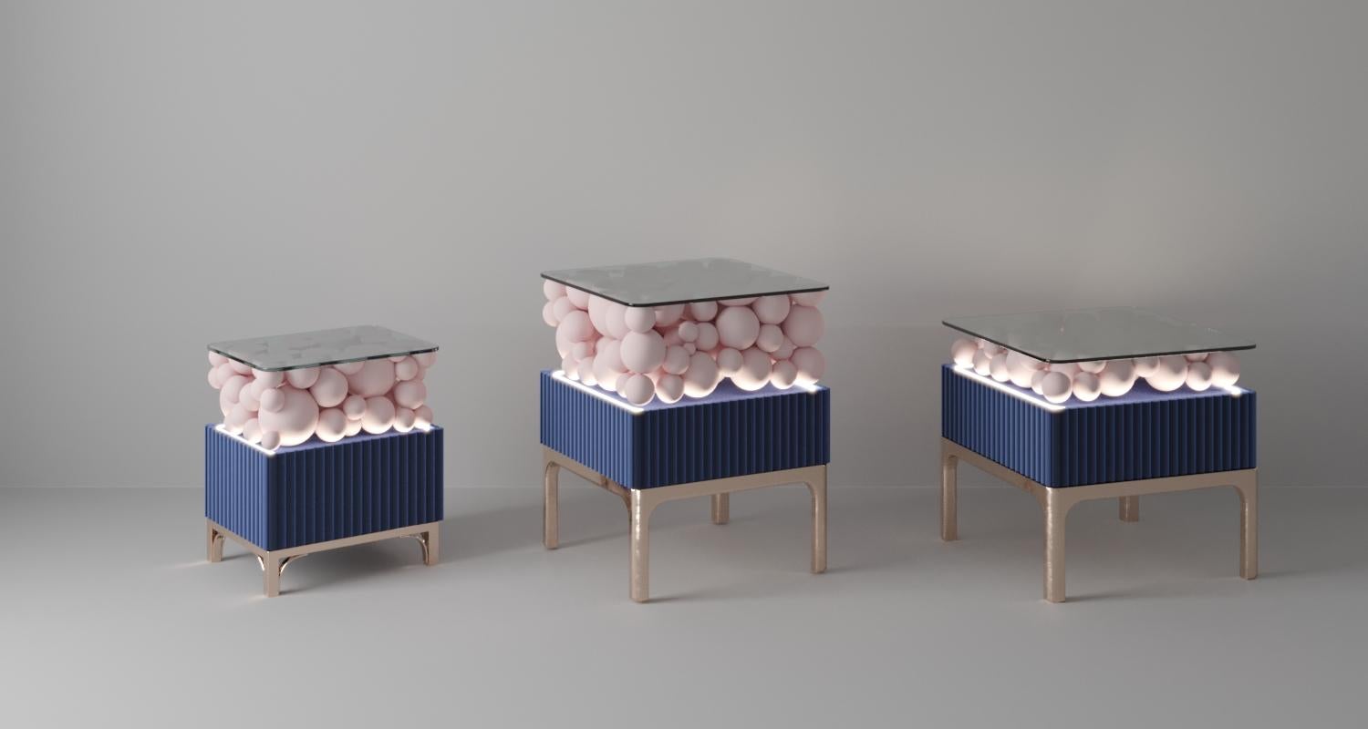 Contemporary Brass And Painted Bubbles Decorative Bedside Table by PANOPTIKUM COLLECTIONS For Sale