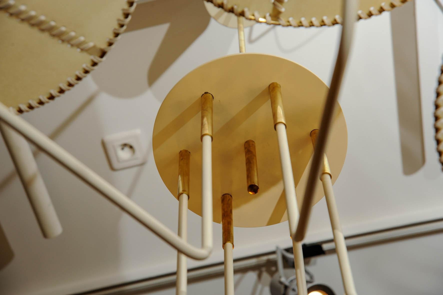 Brass and Parchment Paper Chandelier by Diego Mardegan for Glustin Luminaires In Excellent Condition In Saint-Ouen, IDF
