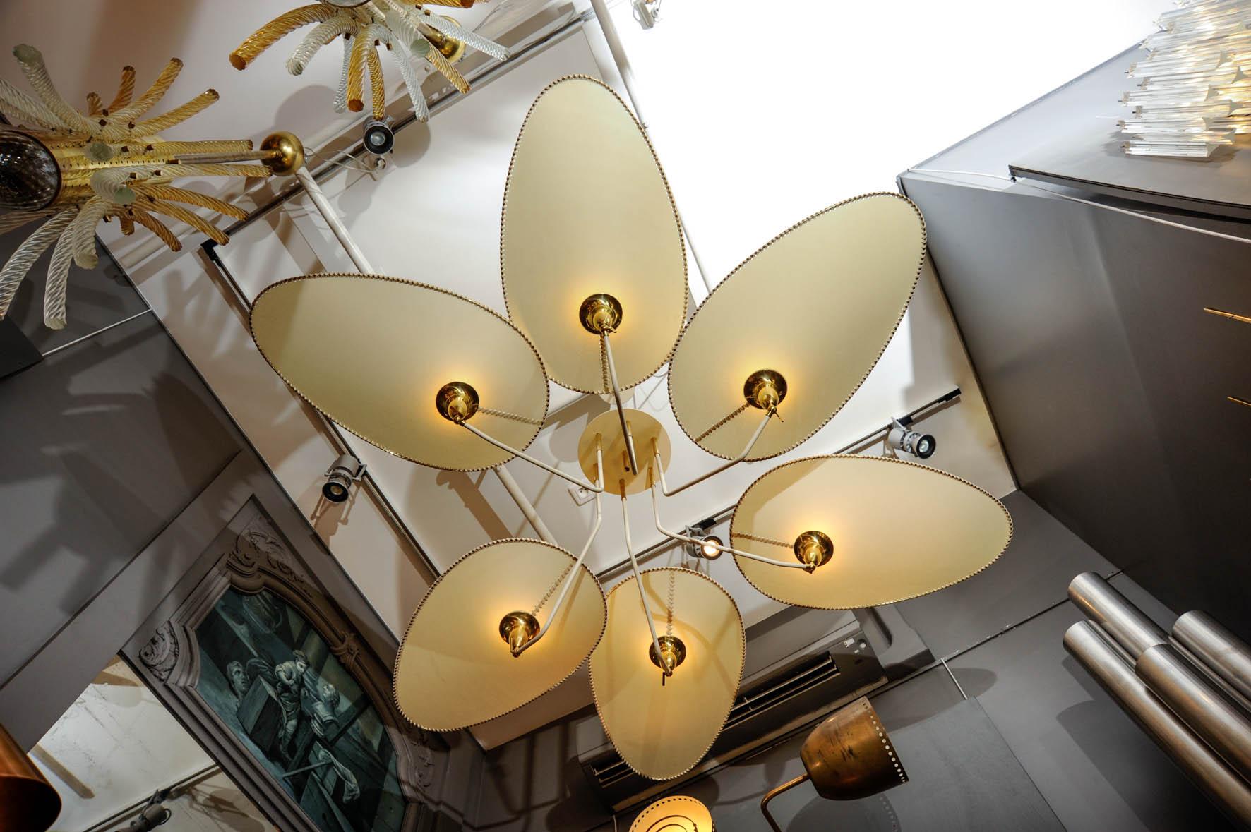 Contemporary Brass and Parchment Paper Chandelier by Diego Mardegan for Glustin Luminaires For Sale