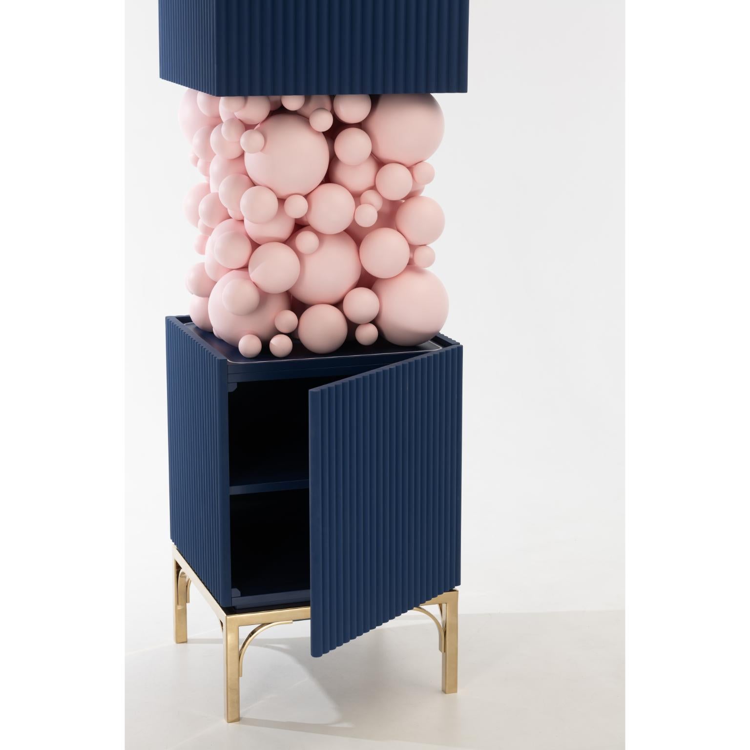 Other Brass And Pastel Pink Bubbles Decorative Cabinet by PANOPTIKUM COLLECTIONS For Sale