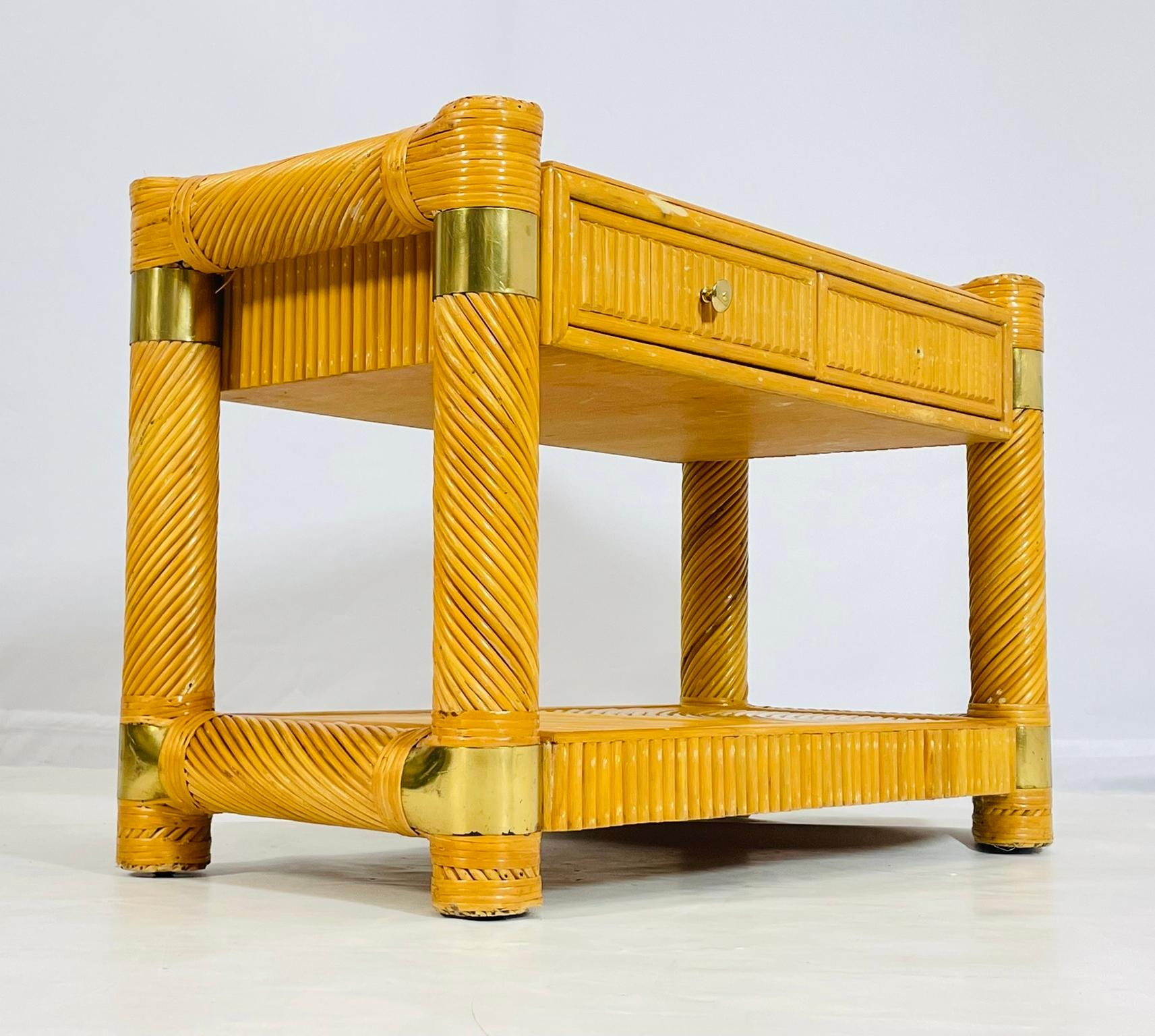 Table console en laiton et roseau crayon d'après Karl Springer en vente 2