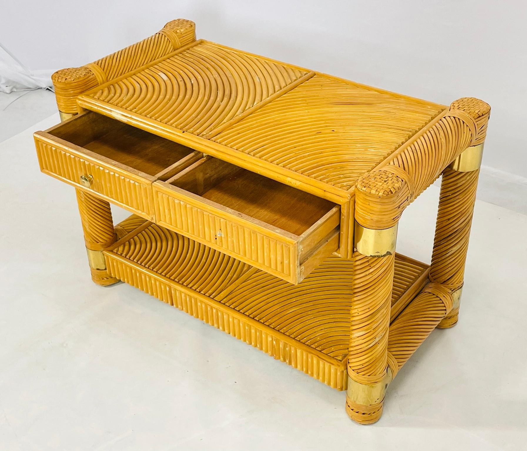 Table console en laiton et roseau crayon d'après Karl Springer en vente 3