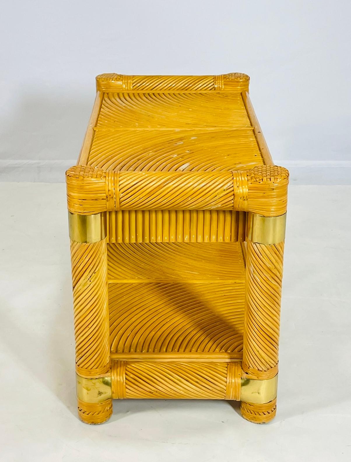 Table console en laiton et roseau crayon d'après Karl Springer en vente 4