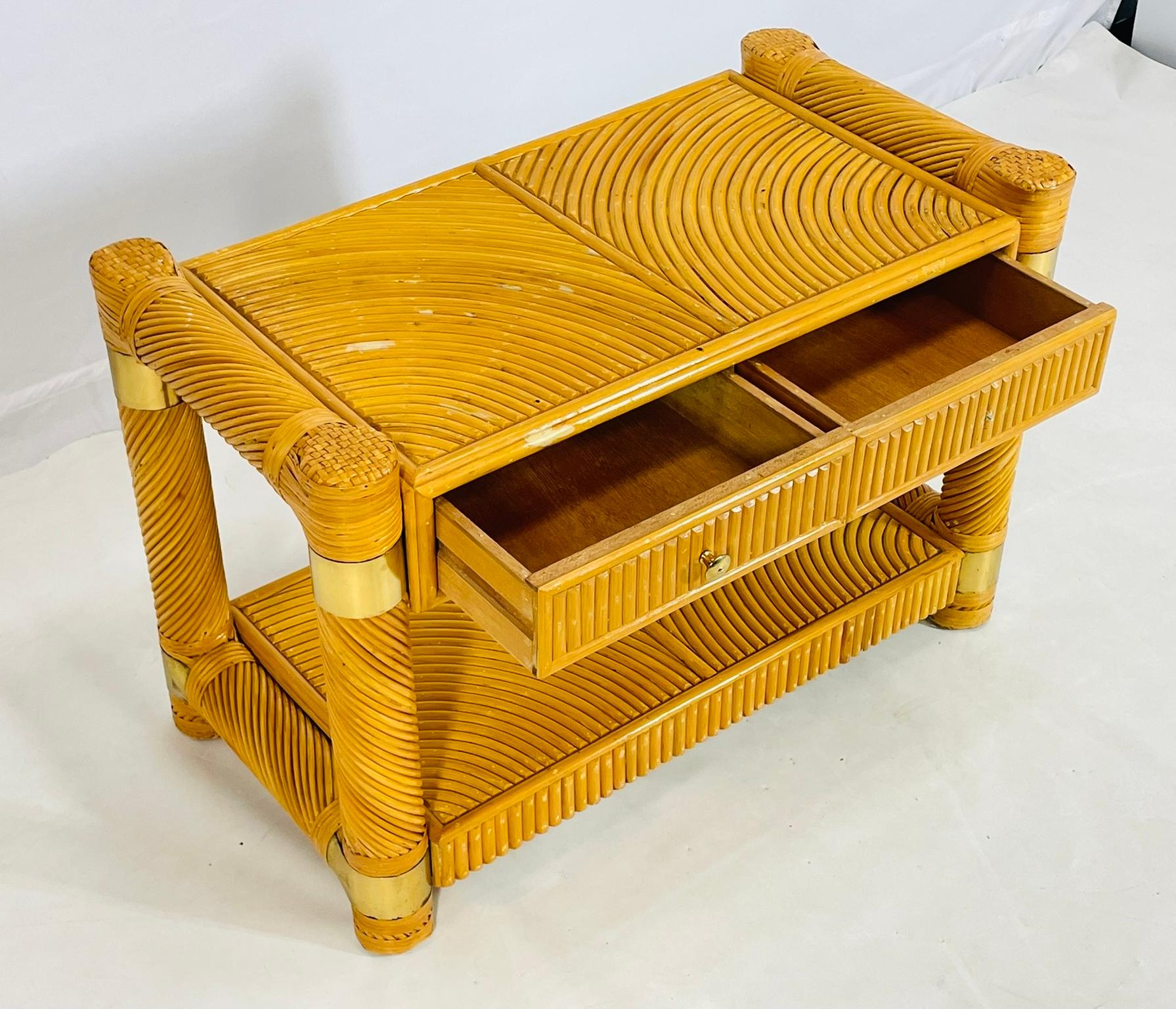 Table console en laiton et roseau crayon d'après Karl Springer en vente 5