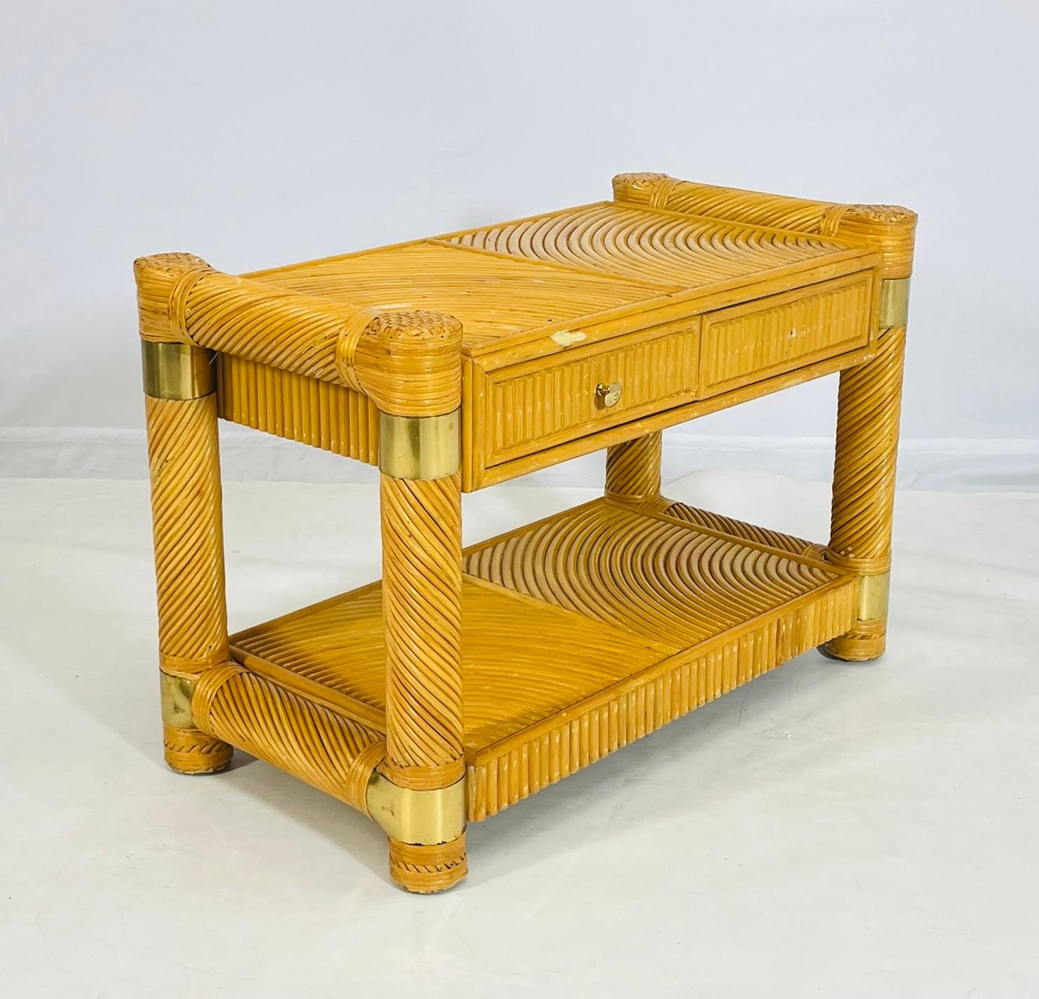 Table console en laiton et roseau crayon d'après Karl Springer en vente 1