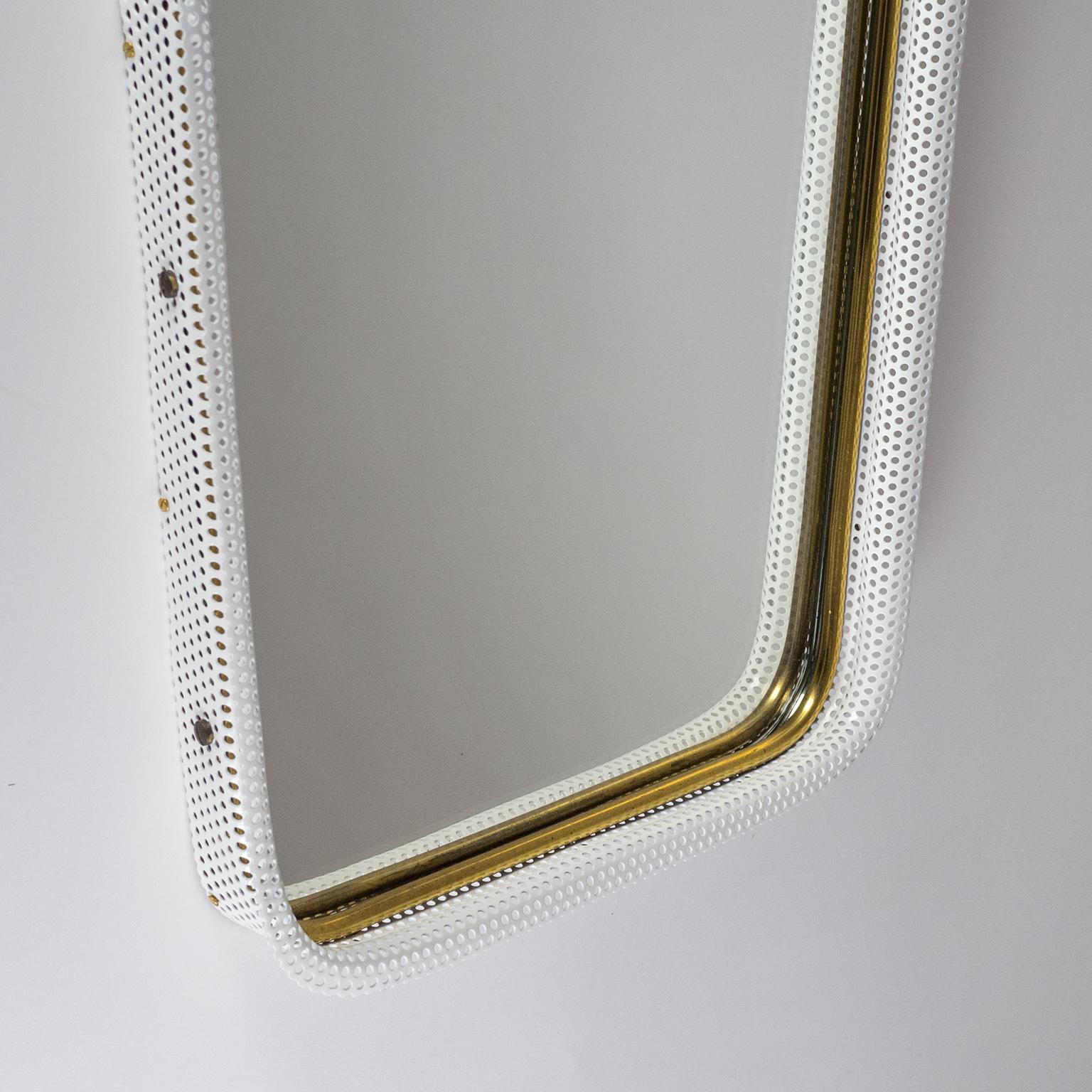 Mid-Century Modern 1950s Mirror, Perforated Frame and Brass