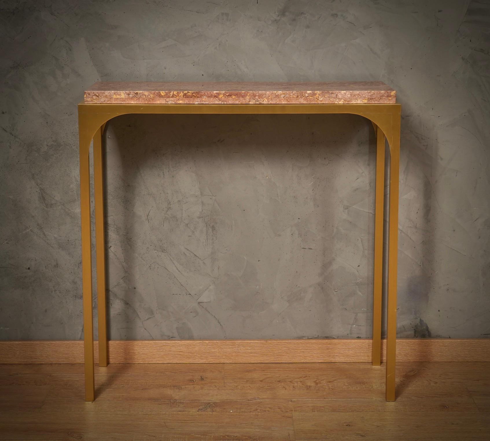 Mid-Century moderno Tavolo consolle in ottone e marmo rosa, 2000 in vendita