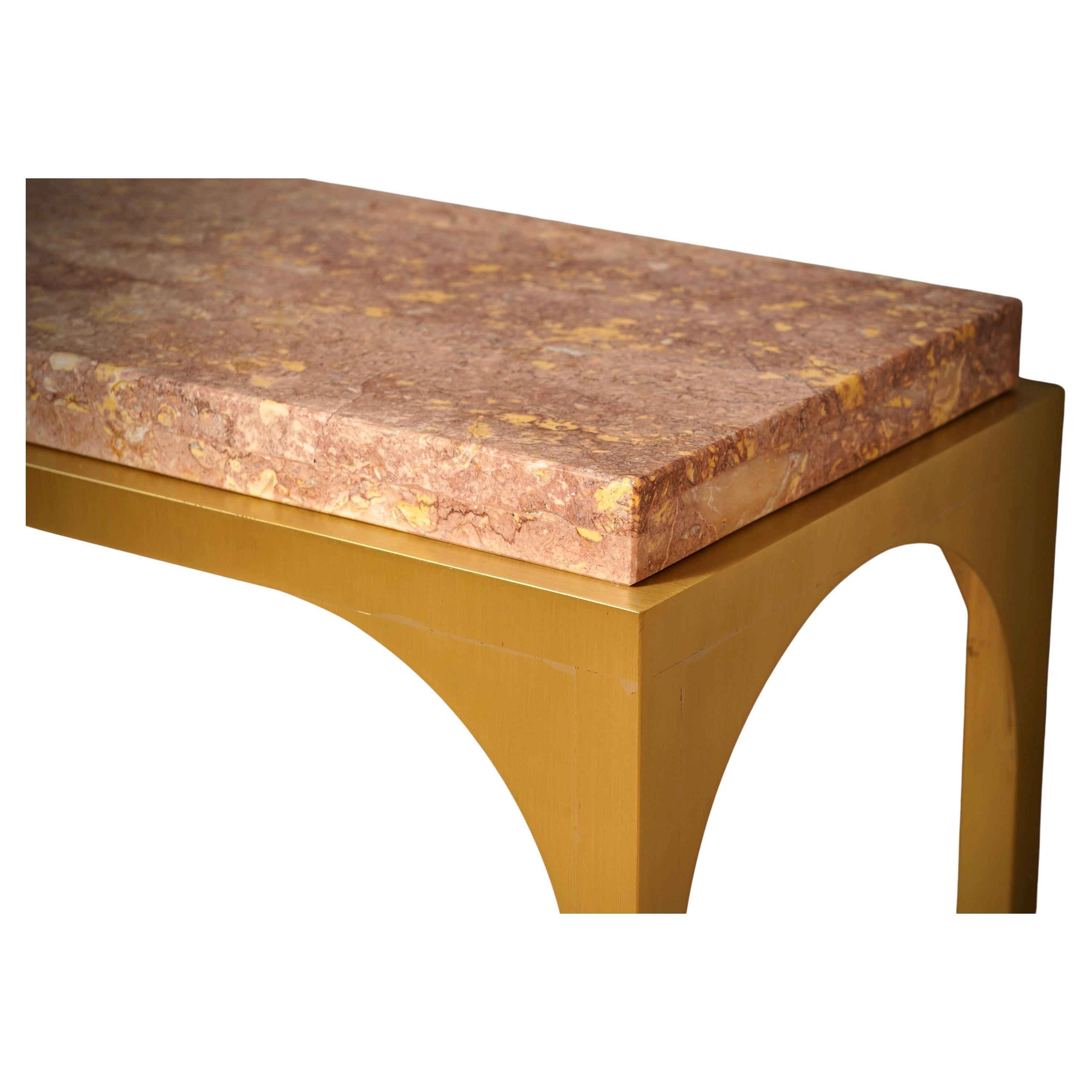 Italian Brass and Pink Marble Console Table, 2000 For Sale