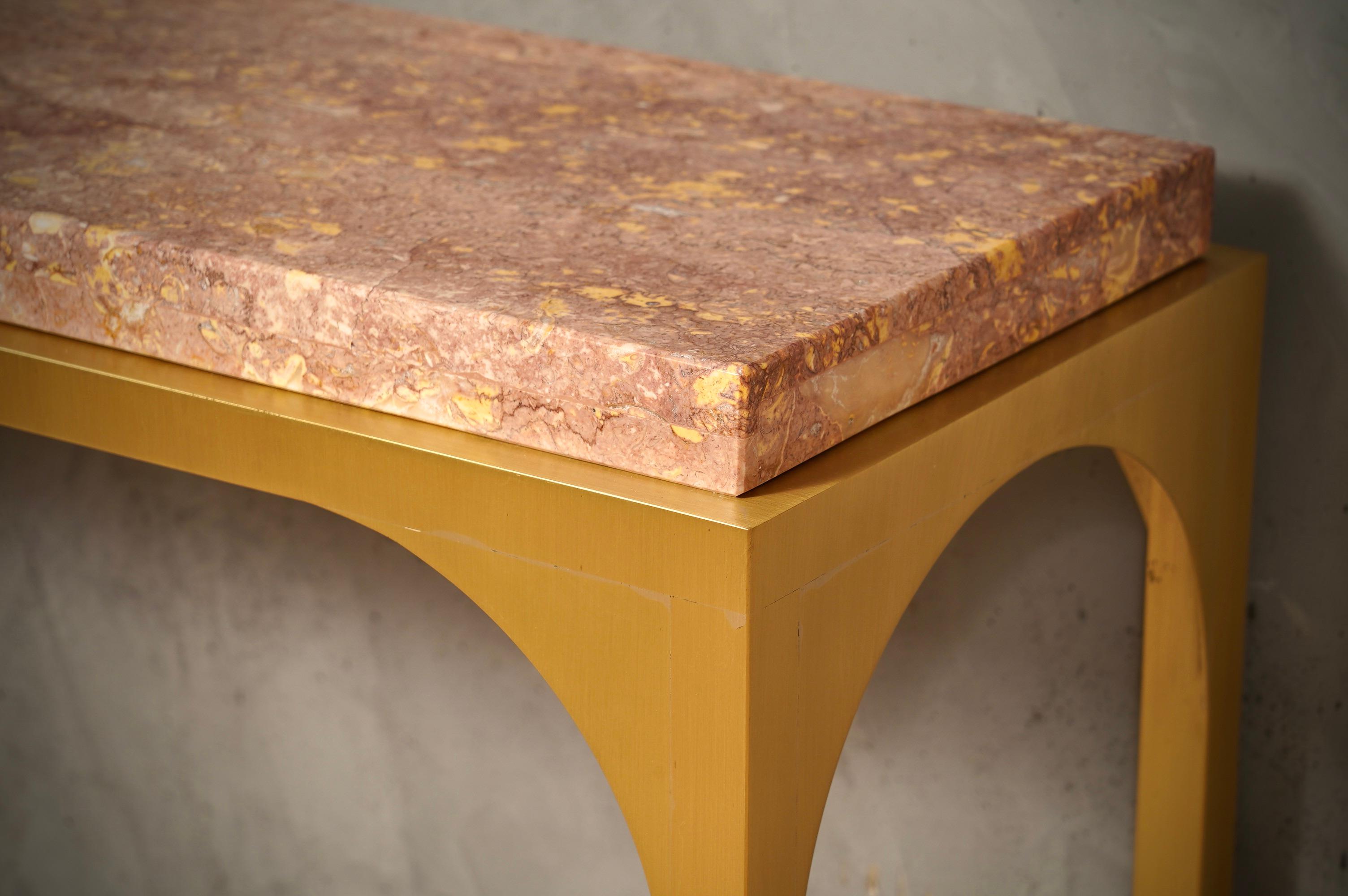 Brass and Pink Marble Console Table, 2000 For Sale 2
