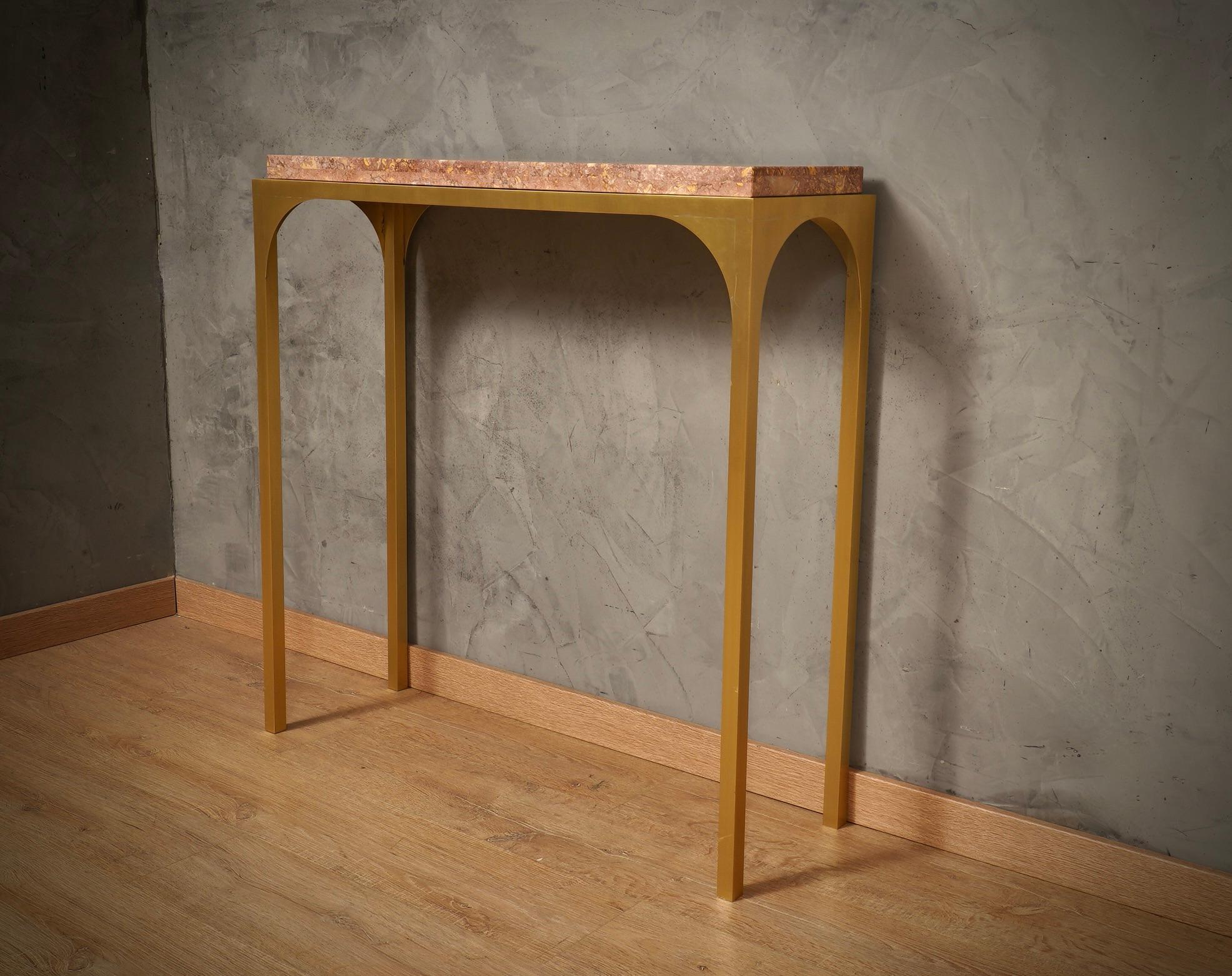 Brass and Pink Marble Console Table, 2000 For Sale 3