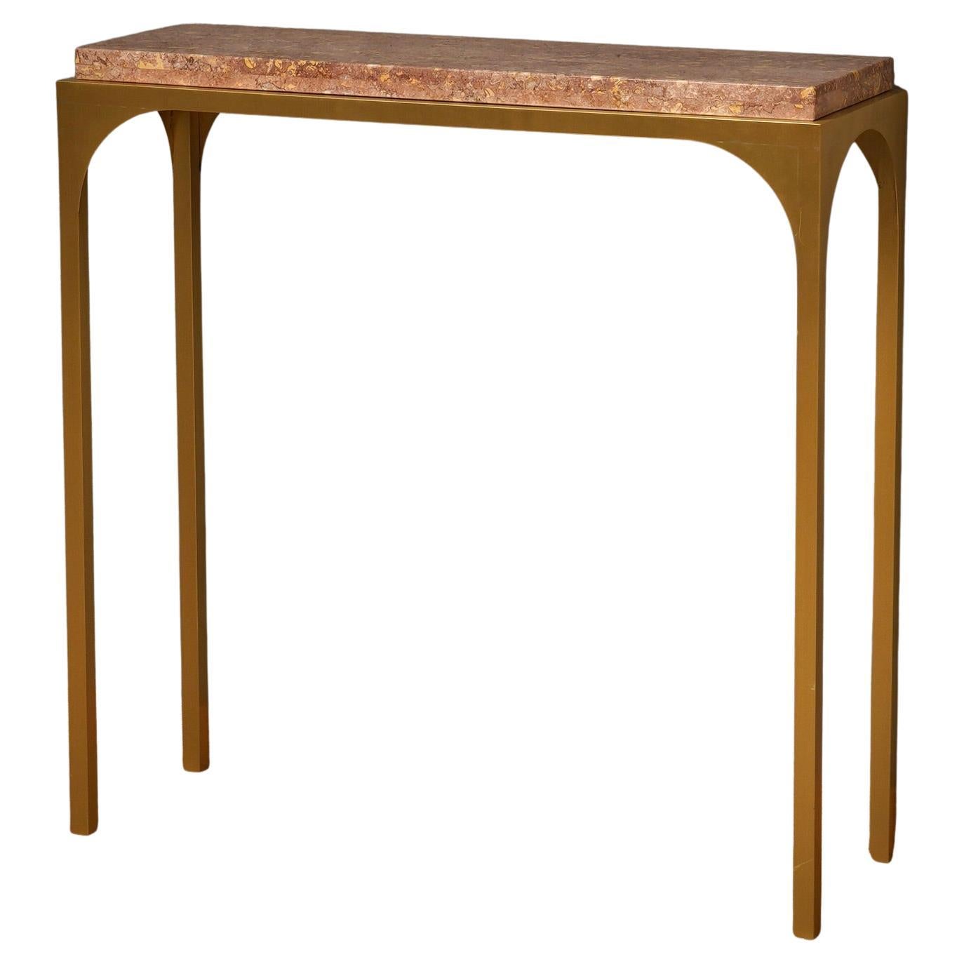 Tavolo consolle in ottone e marmo rosa, 2000 in vendita
