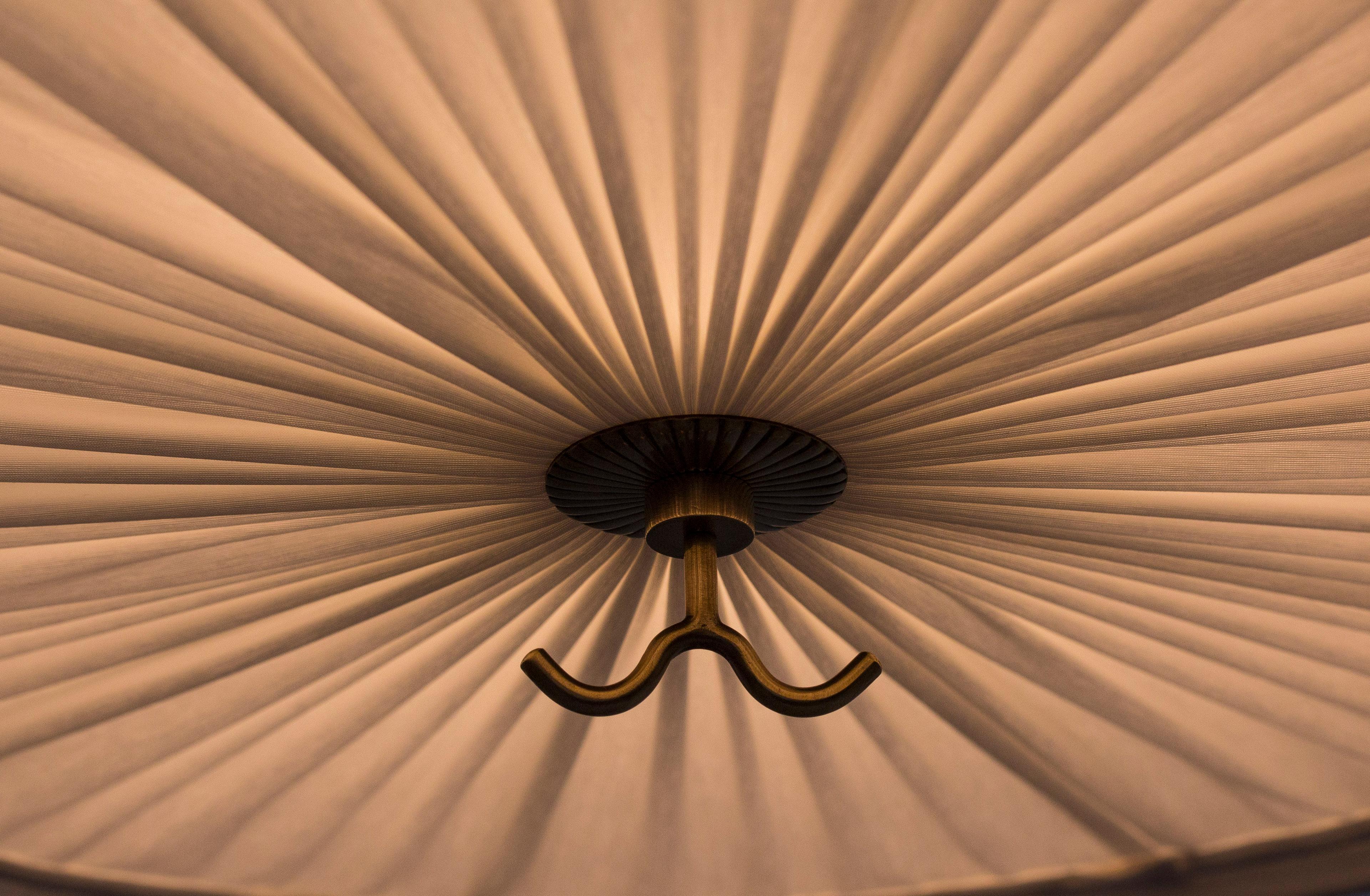 Brass and Pleated Fabric Ceiling Lamp 11558 by Harald Notini, Böhlmarks, Sweden 5