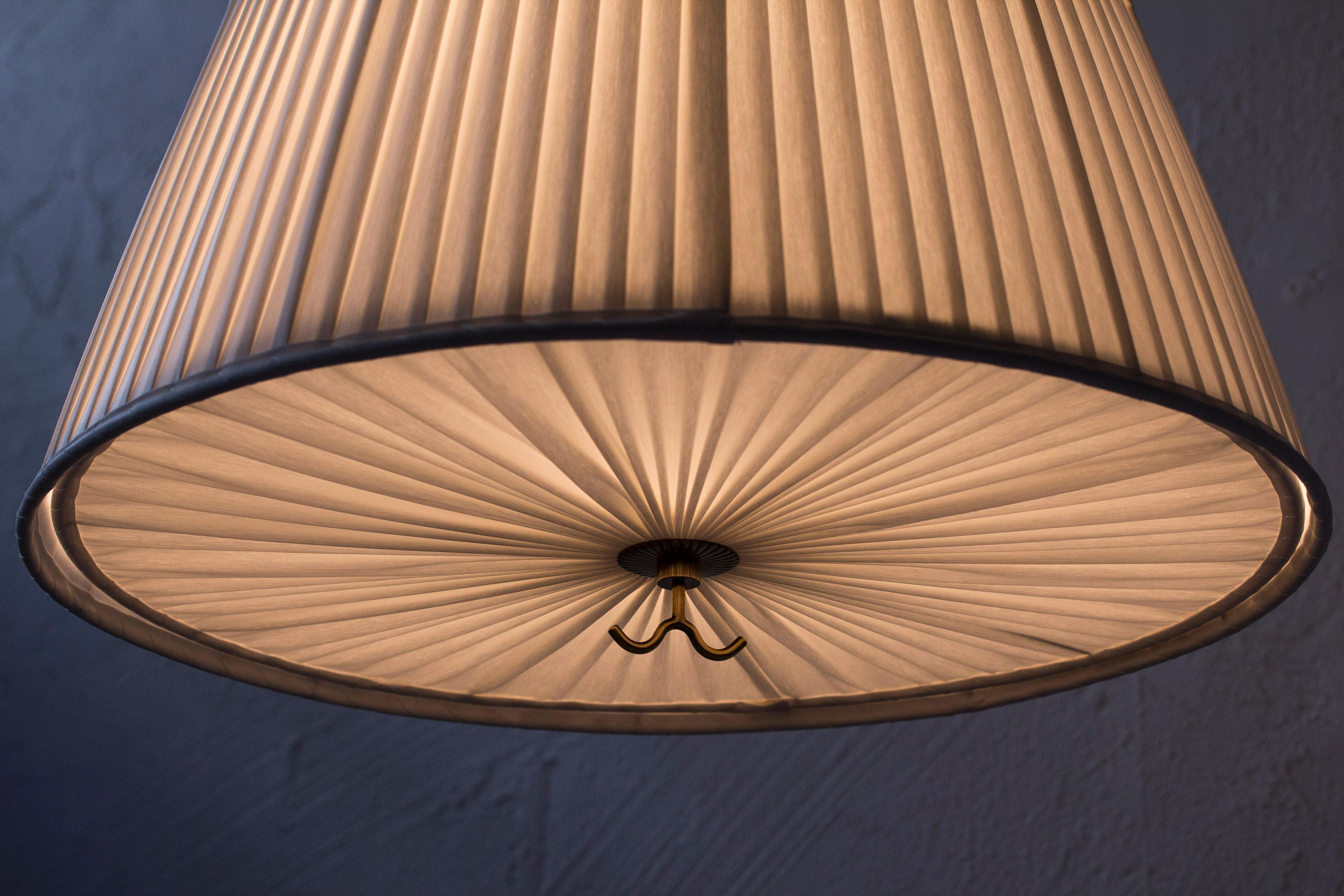 Brass and Pleated Fabric Ceiling Lamp 11558 by Harald Notini, Böhlmarks, Sweden 6