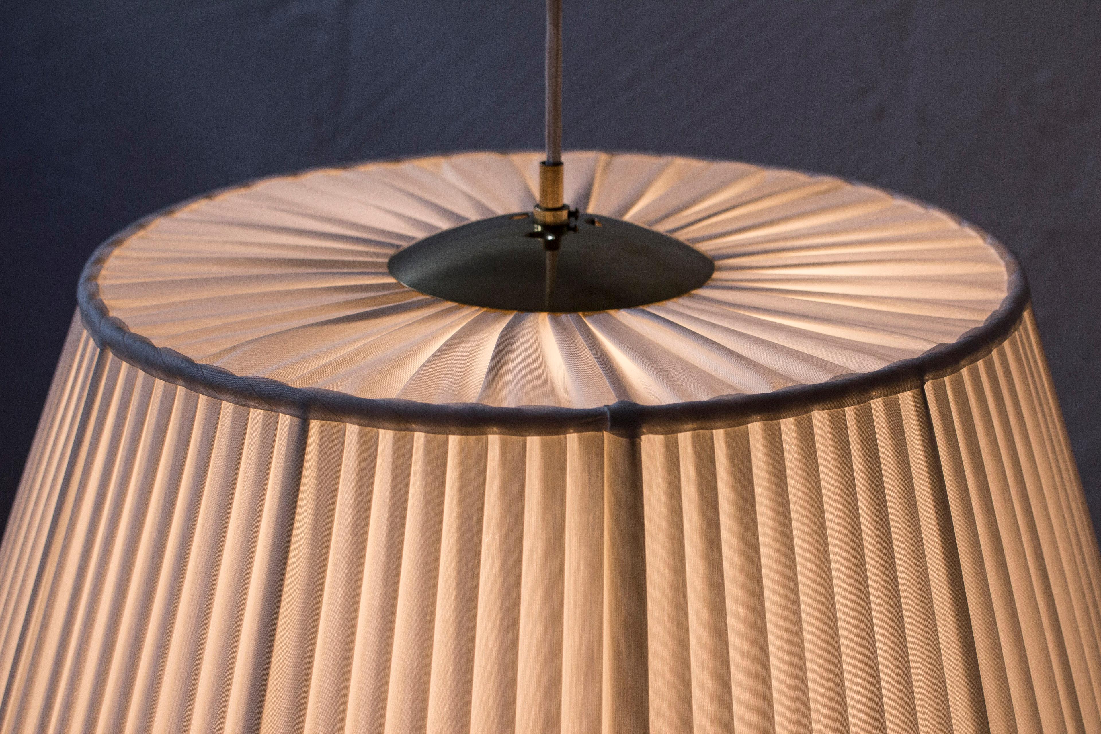 Brass and Pleated Fabric Ceiling Lamp 11558 by Harald Notini, Böhlmarks, Sweden 7