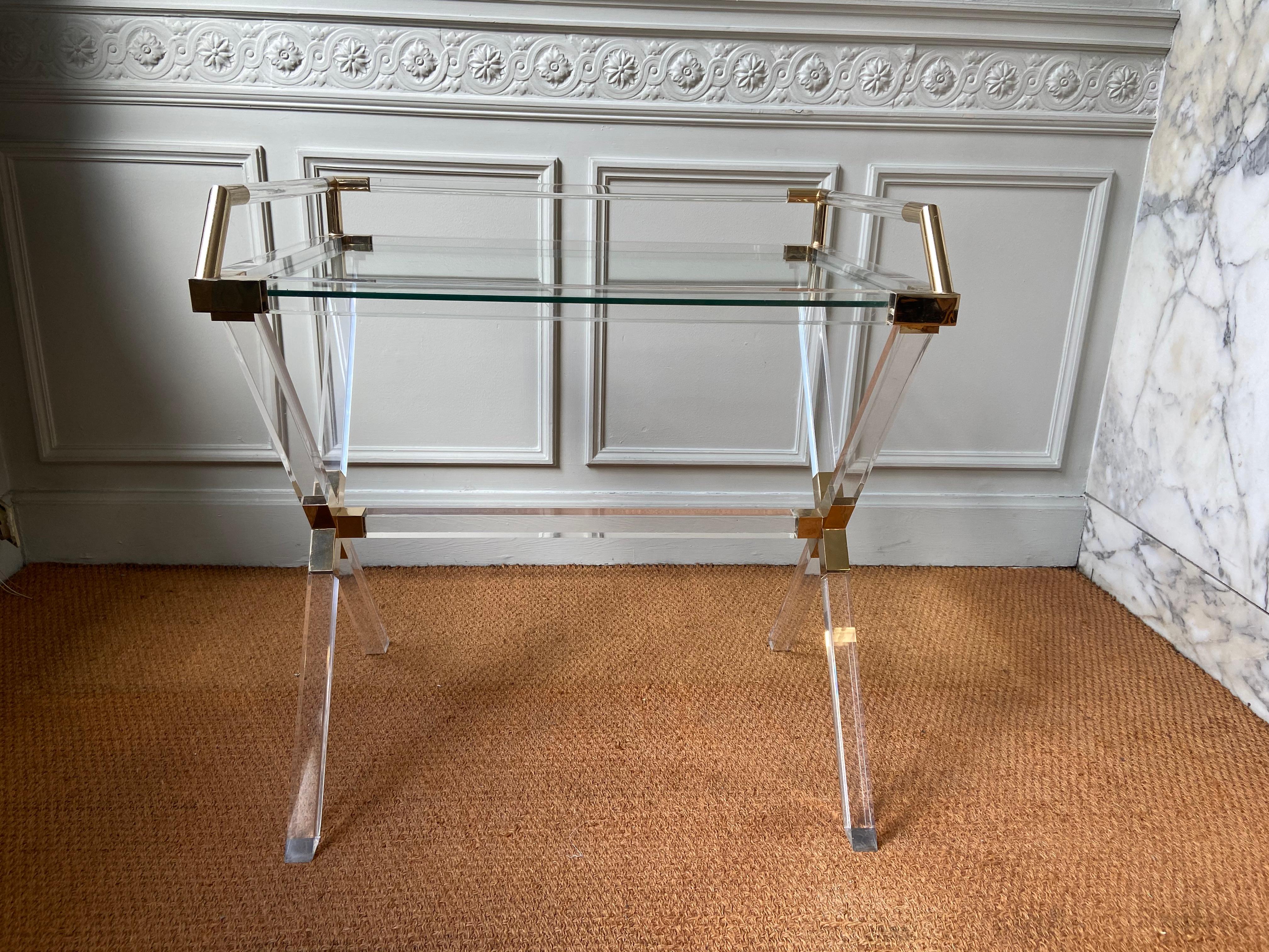 Brass and plexi bar table by Charles Hollis Jones, 1970.