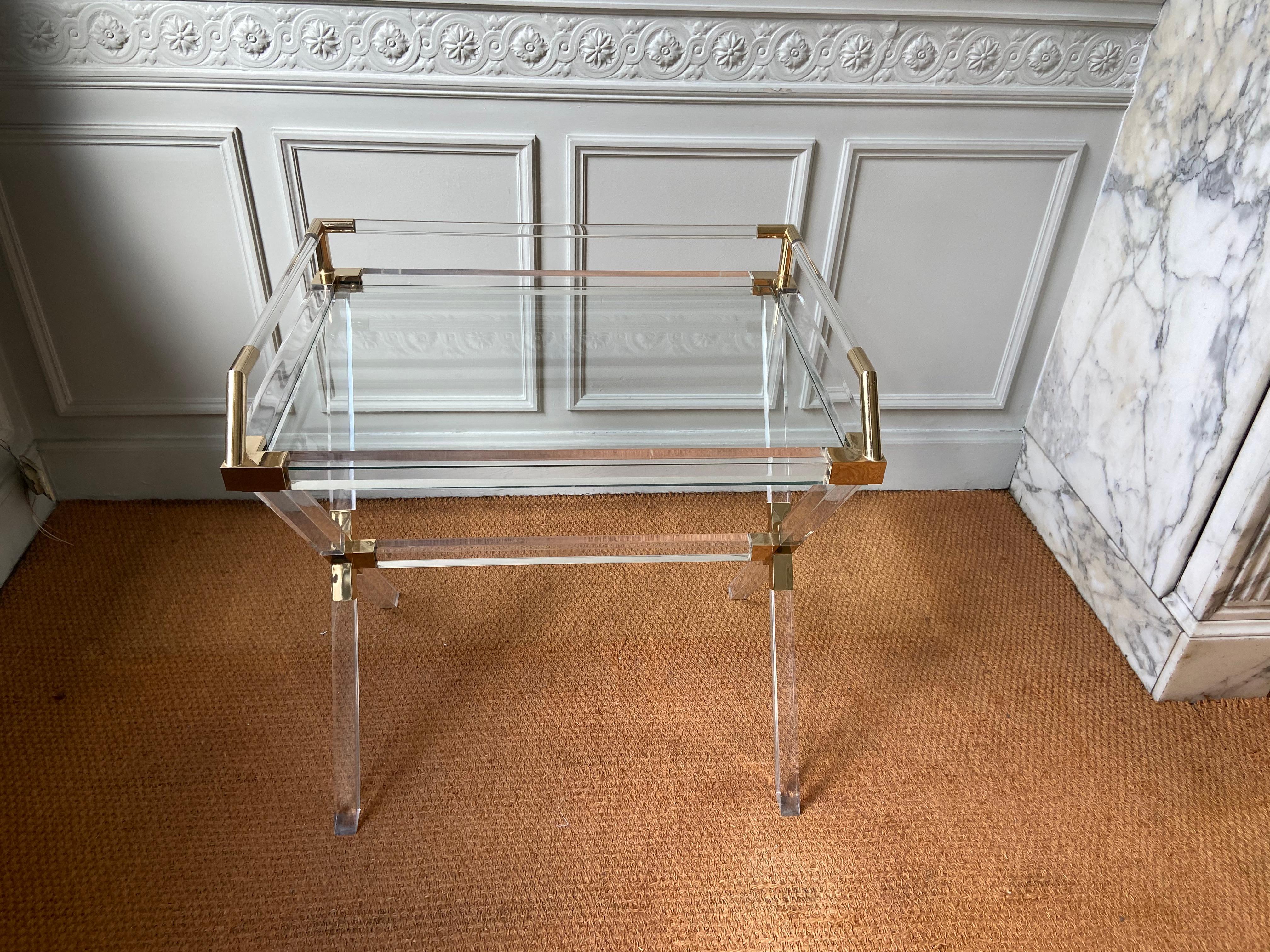 Mid-Century Modern Brass and Plexi Bar Table by Charles Hollis Jones, 1970