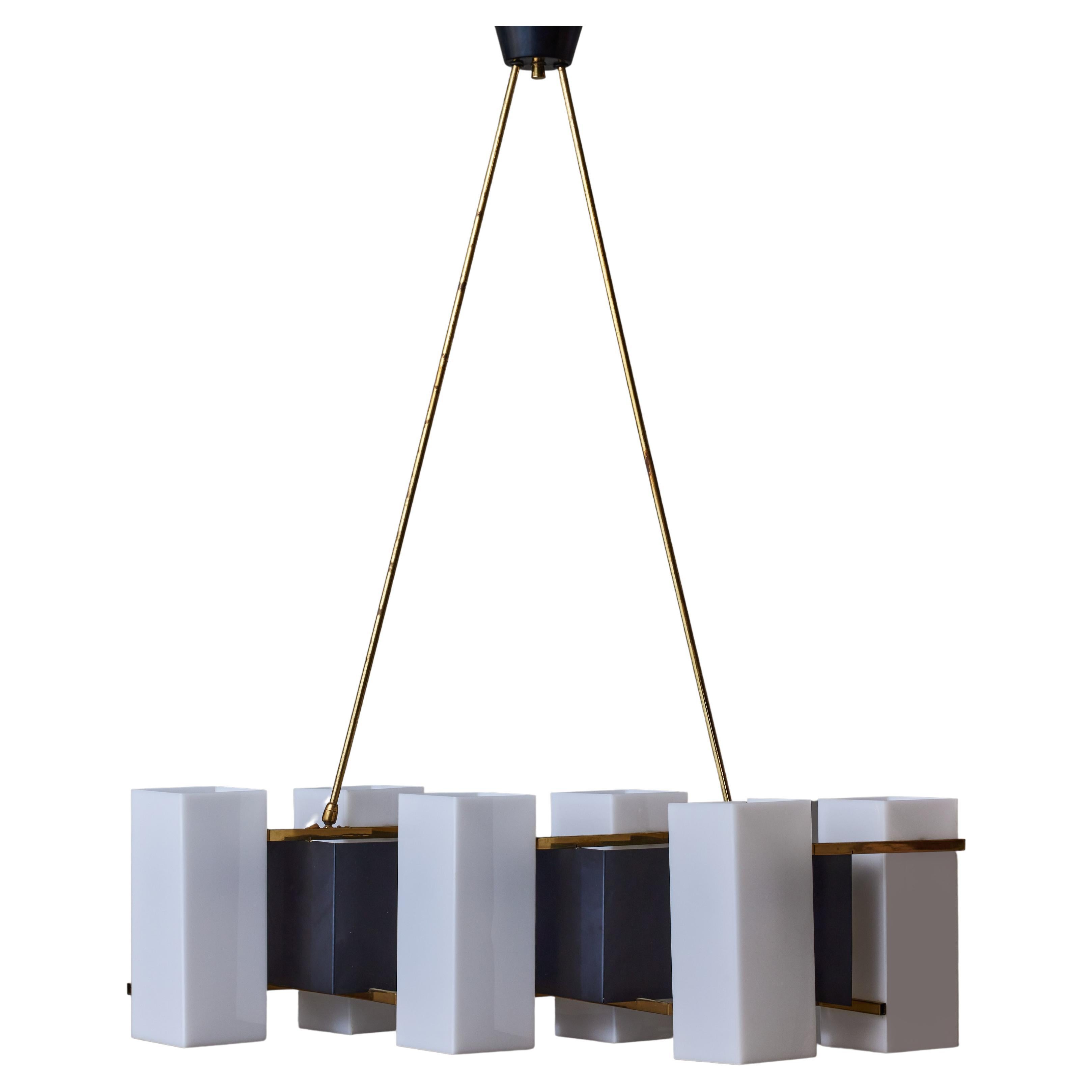 Brass and Plexi Chandelier by Stilux For Sale