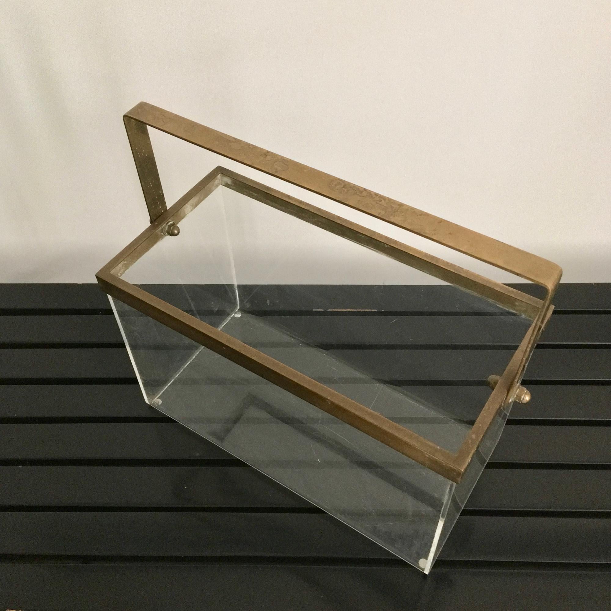Brass and Plexiglass Magazine Holder, 1970s In Good Condition In London, GB