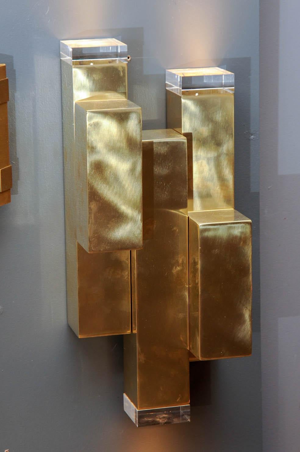 Brass and Plexiglass Wall Sconces by Glustin Luminaires In New Condition In Saint-Ouen, IDF