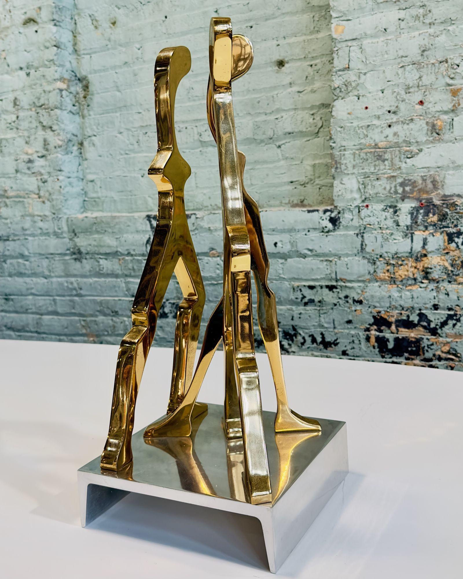 Post-Modern Brass and Polished Aluminum Figurative Sculpture attributed Jean Arp, 1970 For Sale