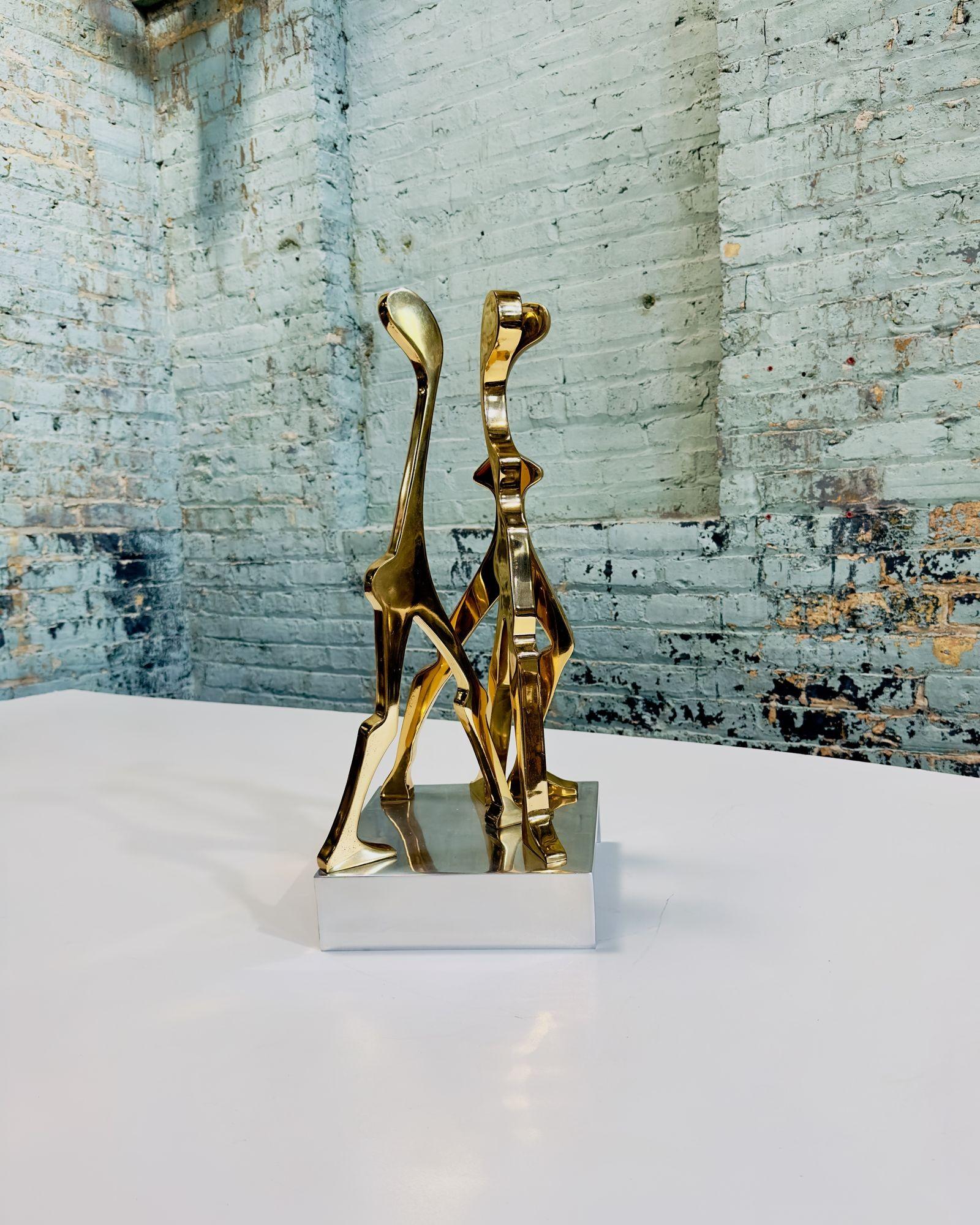 Late 20th Century Brass and Polished Aluminum Figurative Sculpture attributed Jean Arp, 1970 For Sale