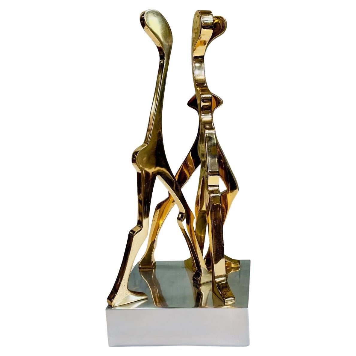 Brass and Polished Aluminum Figurative Sculpture attributed Jean Arp, 1970 For Sale