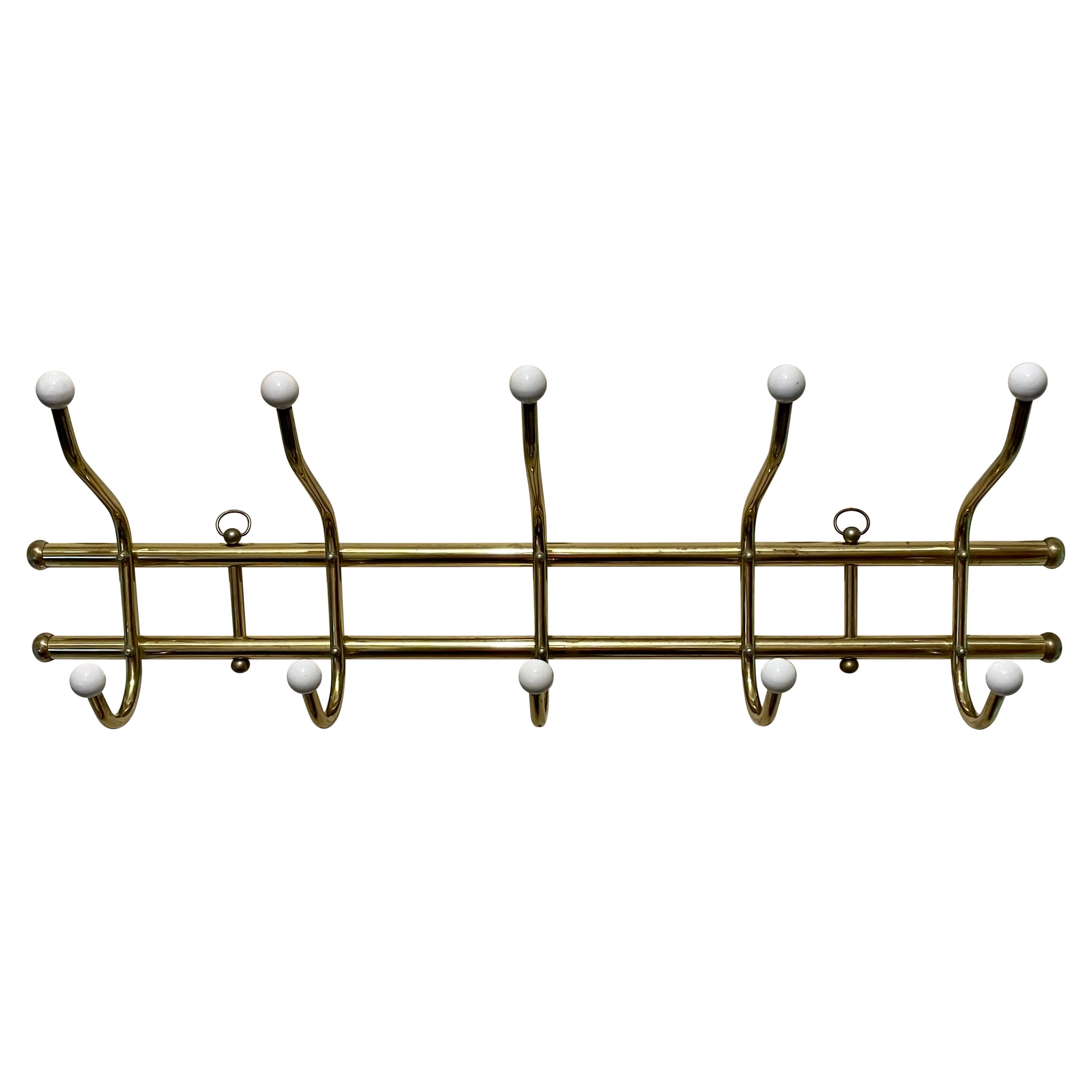 Brass And Porcelain Coat Rack