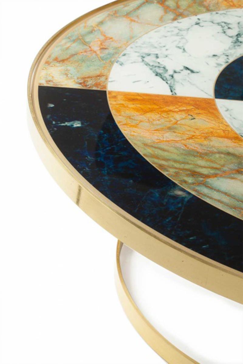 Latón y cristal impreso Stone design hecho a mano en Portugal Centre Table York Pulido en venta