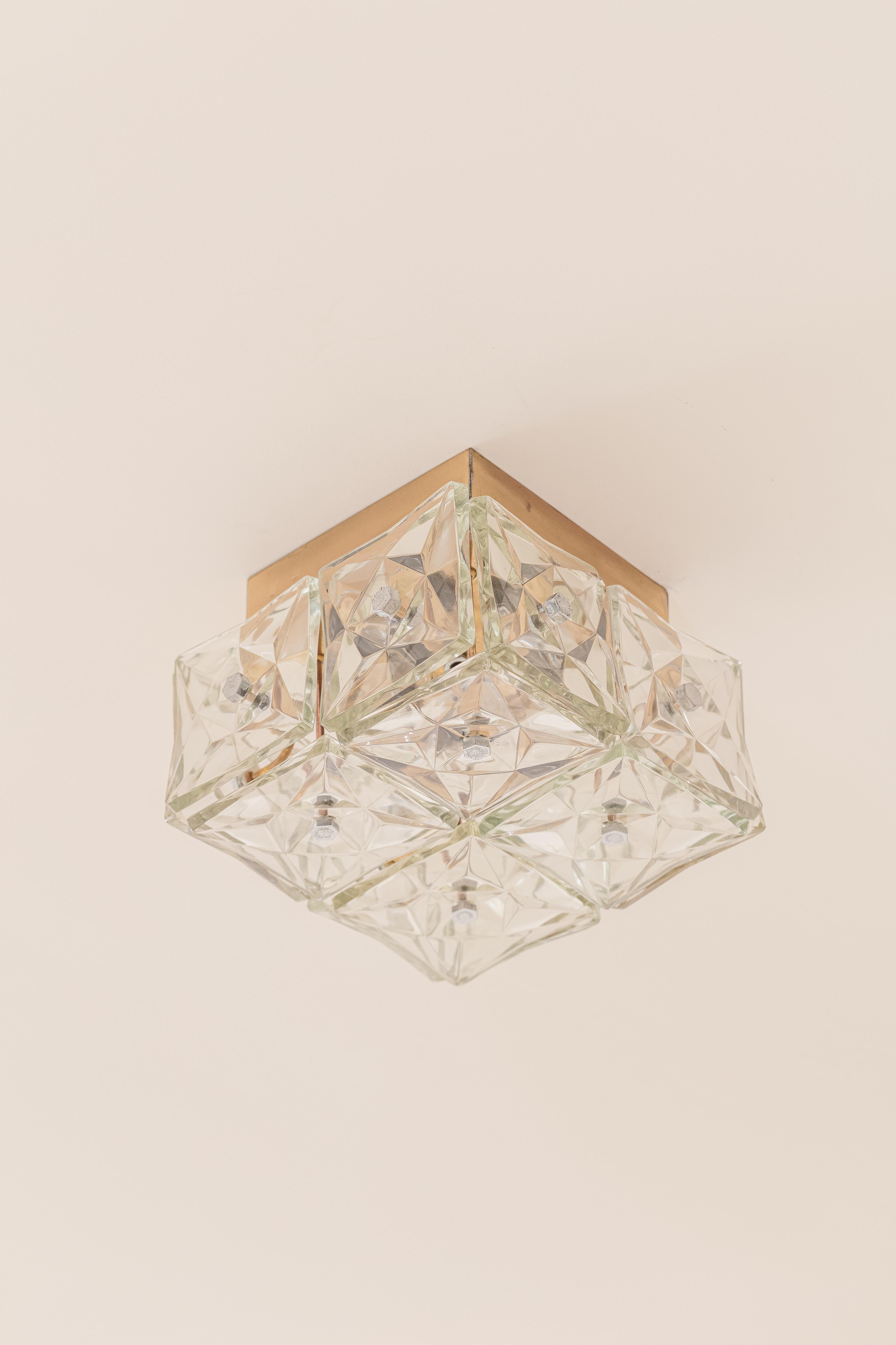 Brass and Prismatic Glass Ceiling Lamp, Brazilian Company Lustres Pelotas, 1950s For Sale 5