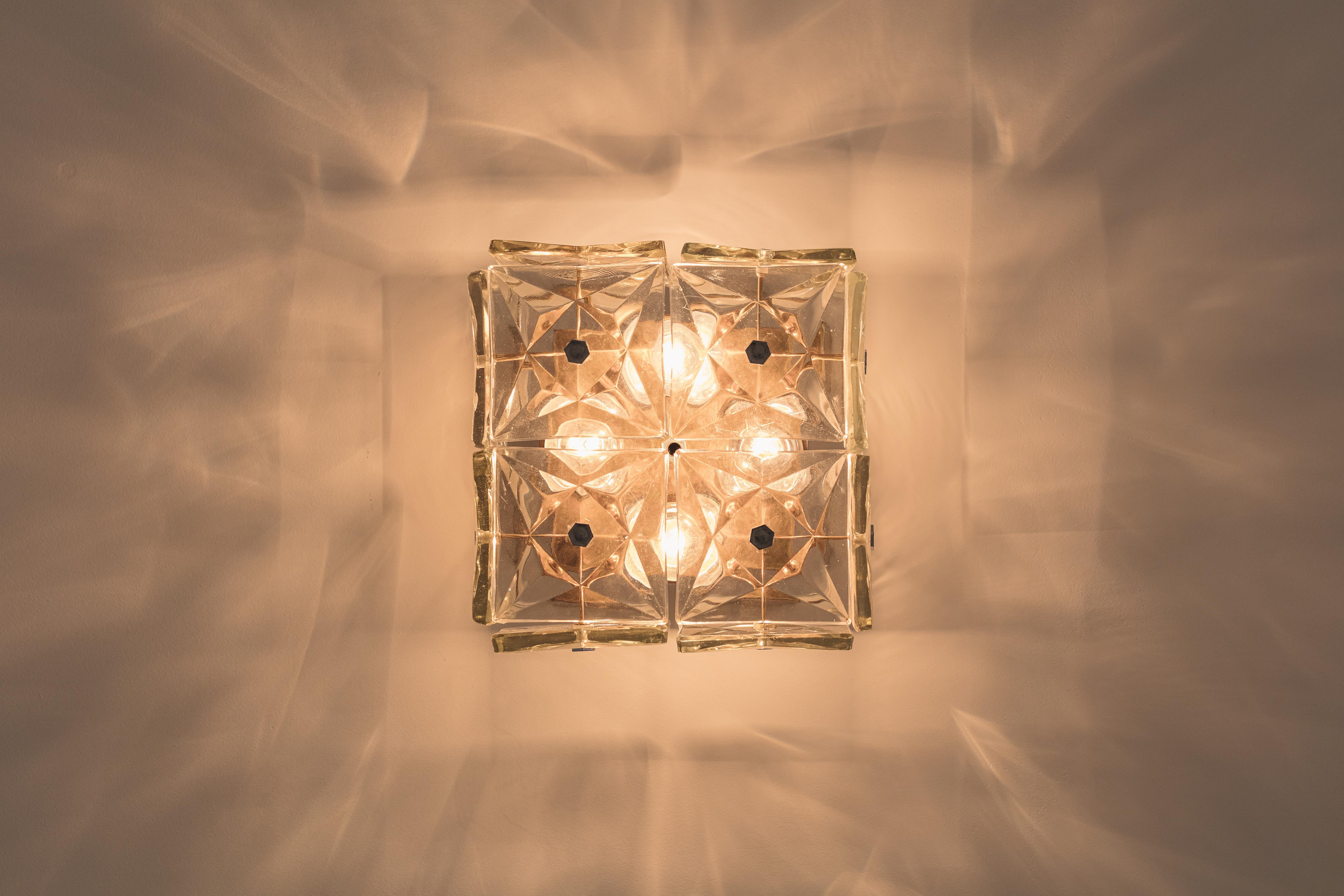 Brass and Prismatic Glass Ceiling Lamp, Brazilian Company Lustres Pelotas, 1950s For Sale 1