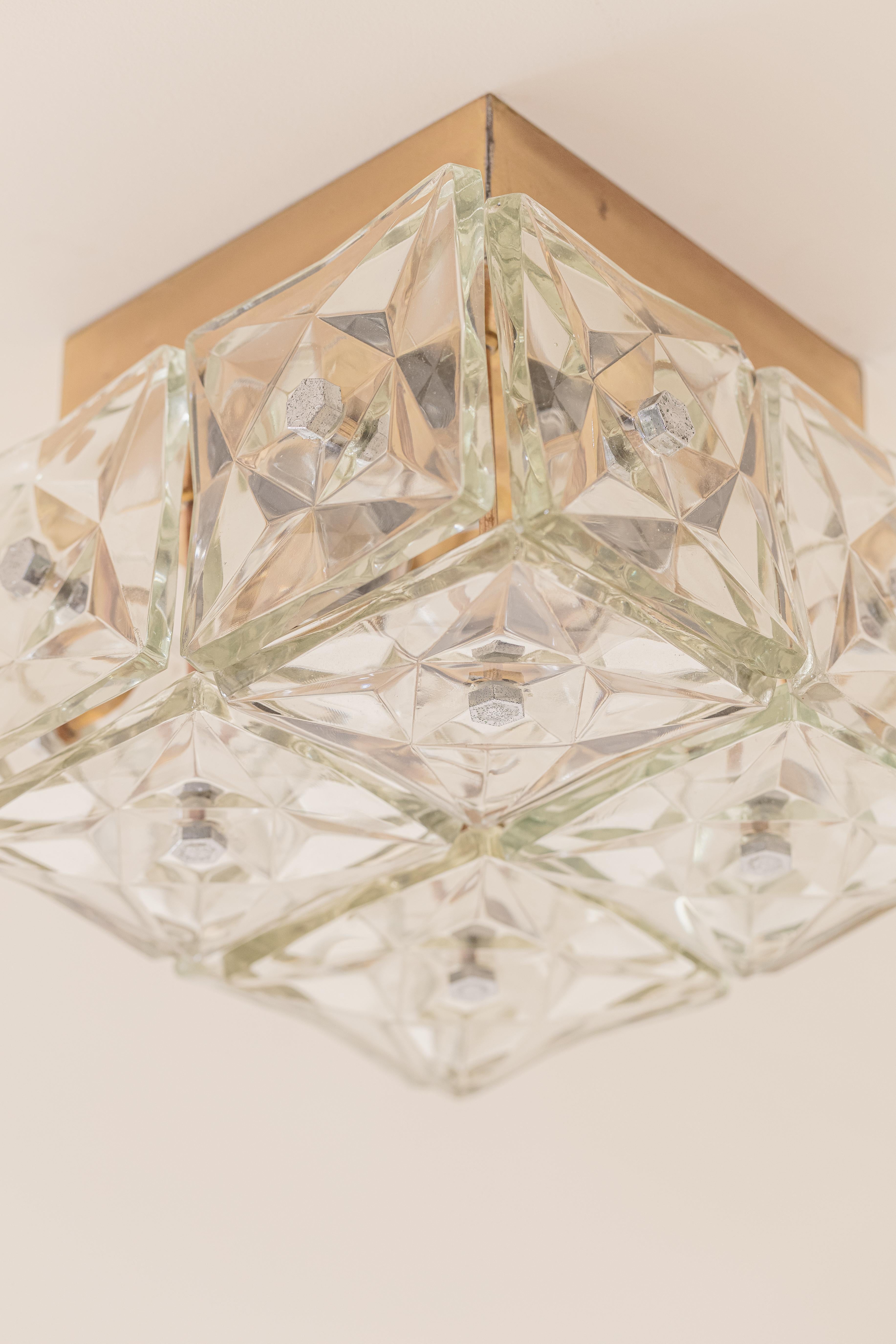 Brass and Prismatic Glass Ceiling Lamp, Brazilian Company Lustres Pelotas, 1950s For Sale 4