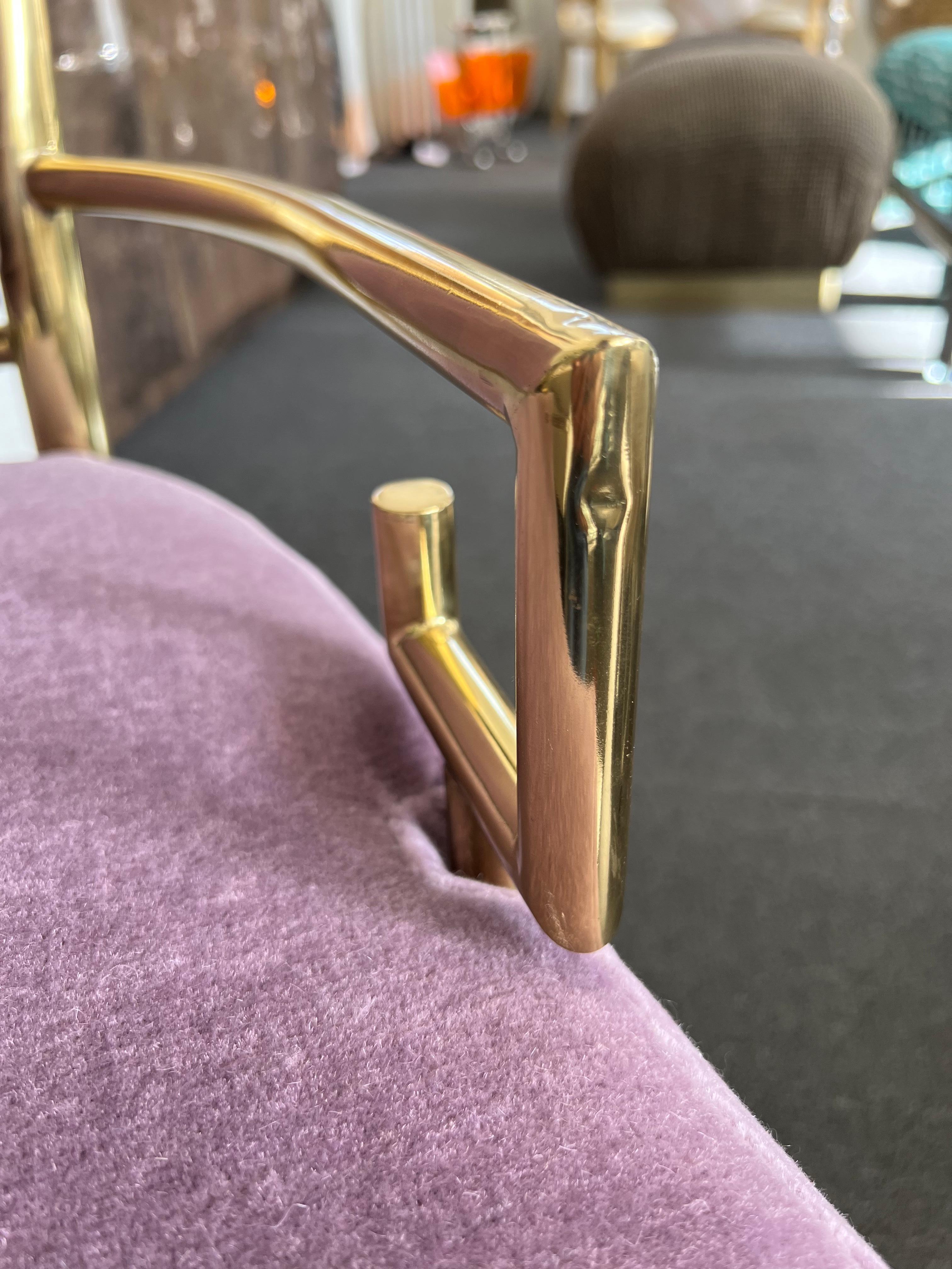 Late 20th Century Brass and Purple Mohair Greek Key Lounge Chair by Mastercraft