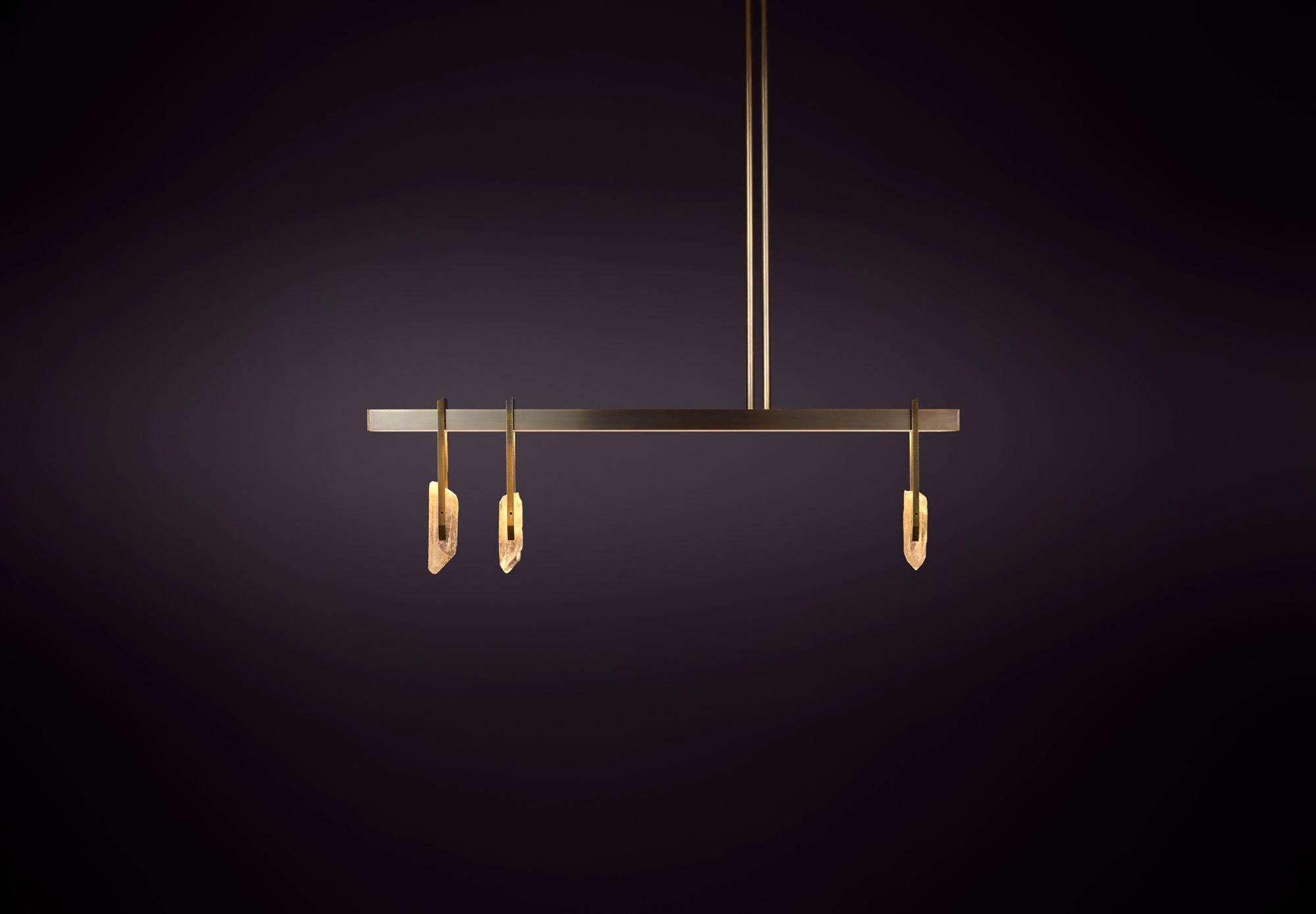 Modern Brass and Quartz Crystal Pendant Light, Abacus 900 by Christopher Boots For Sale