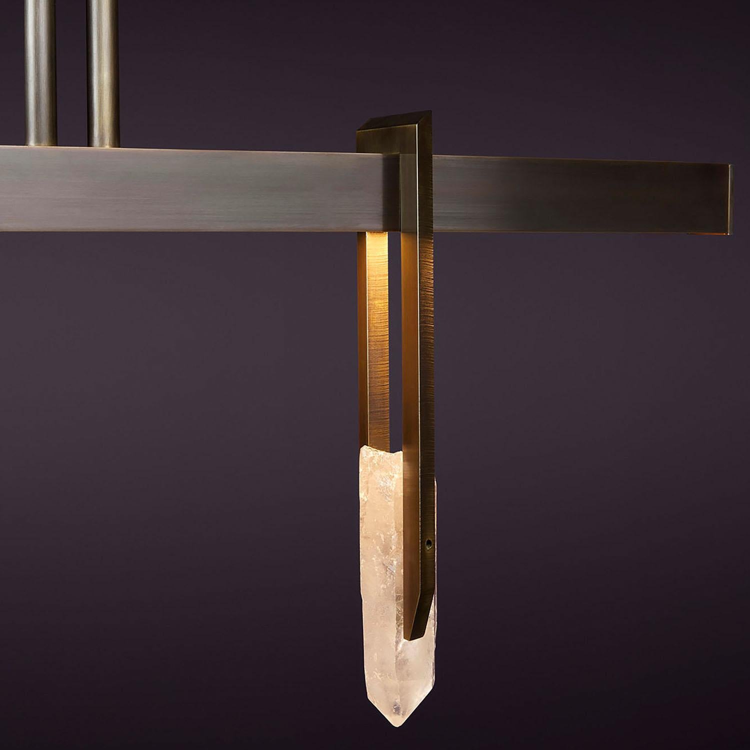 Australian Brass and Quartz Crystal Pendant Light, Abacus 900 by Christopher Boots For Sale
