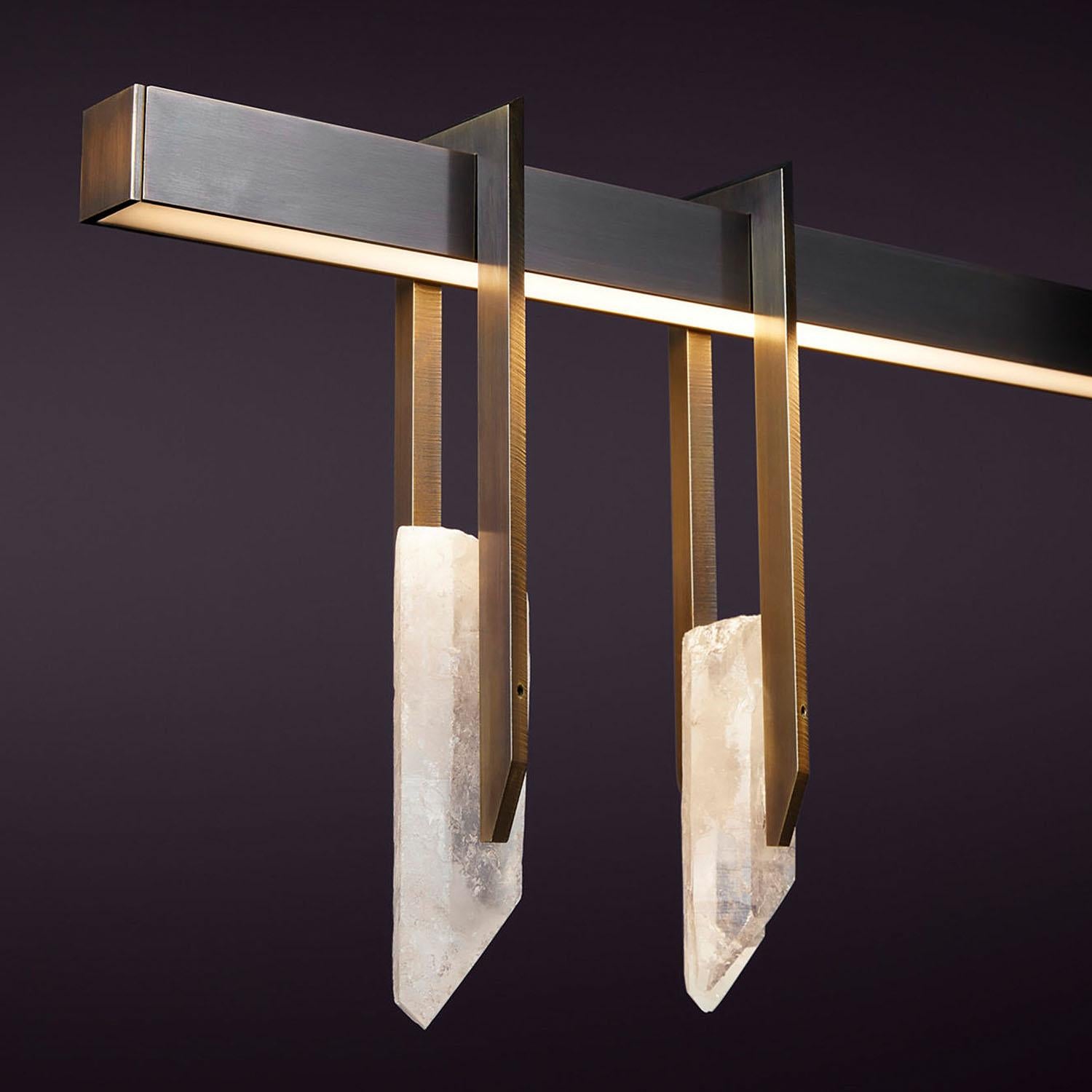 Brass and Quartz Crystal Pendant Light, Abacus 900 by Christopher Boots In New Condition For Sale In Warsaw, PL