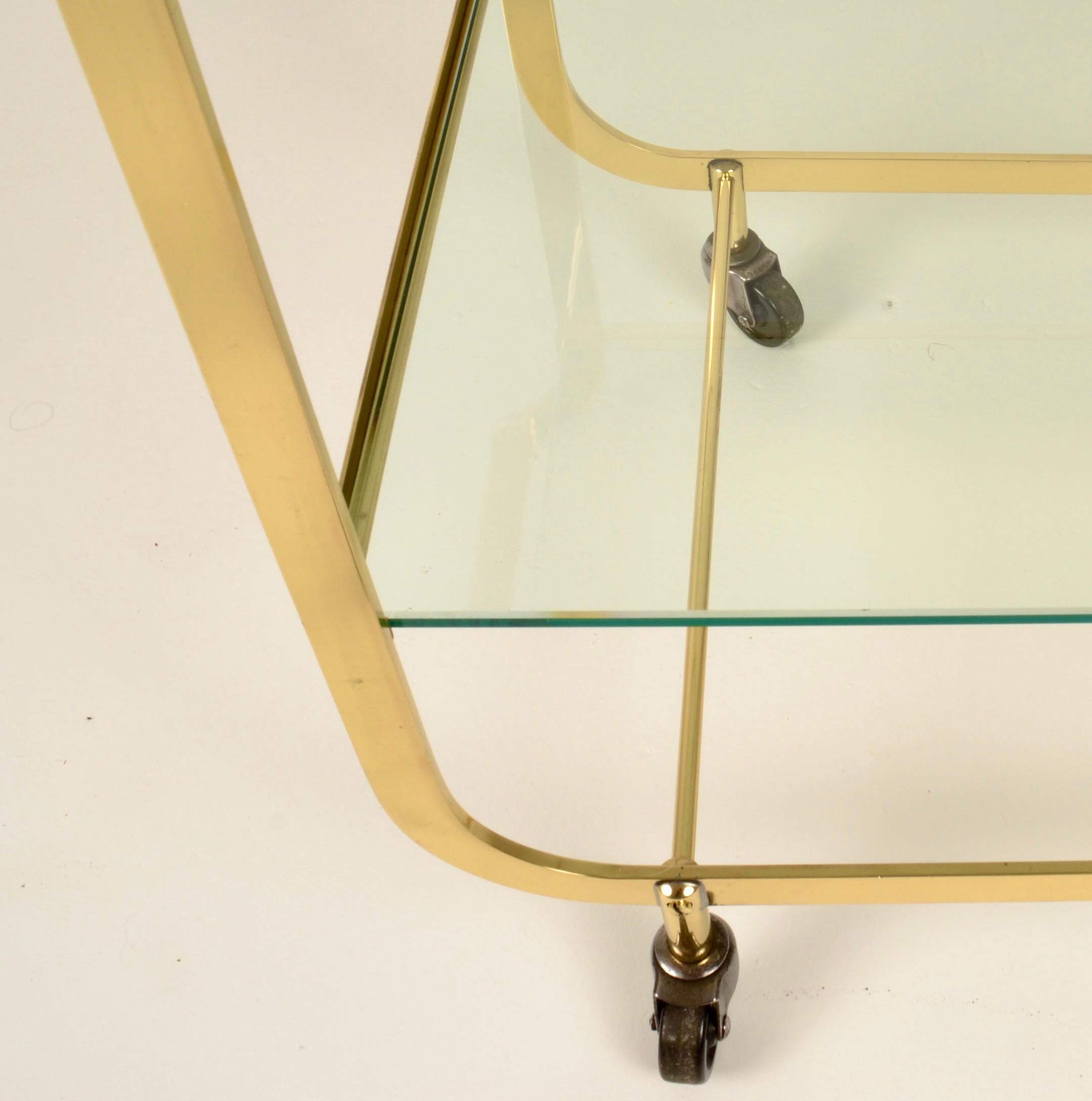 Brass and Rattan Bar Cart in Style of Carl Aubock 4