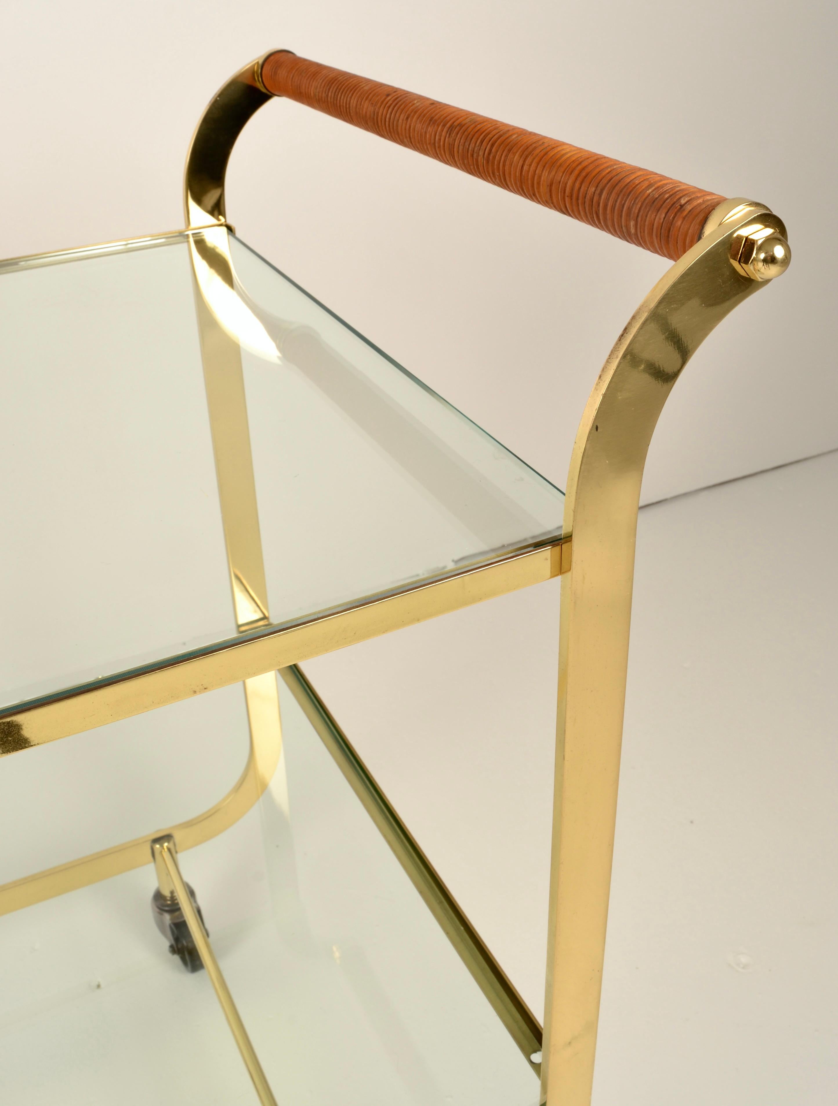 Brass and Rattan Bar Cart in Style of Carl Aubock In Good Condition In Norwalk, CT