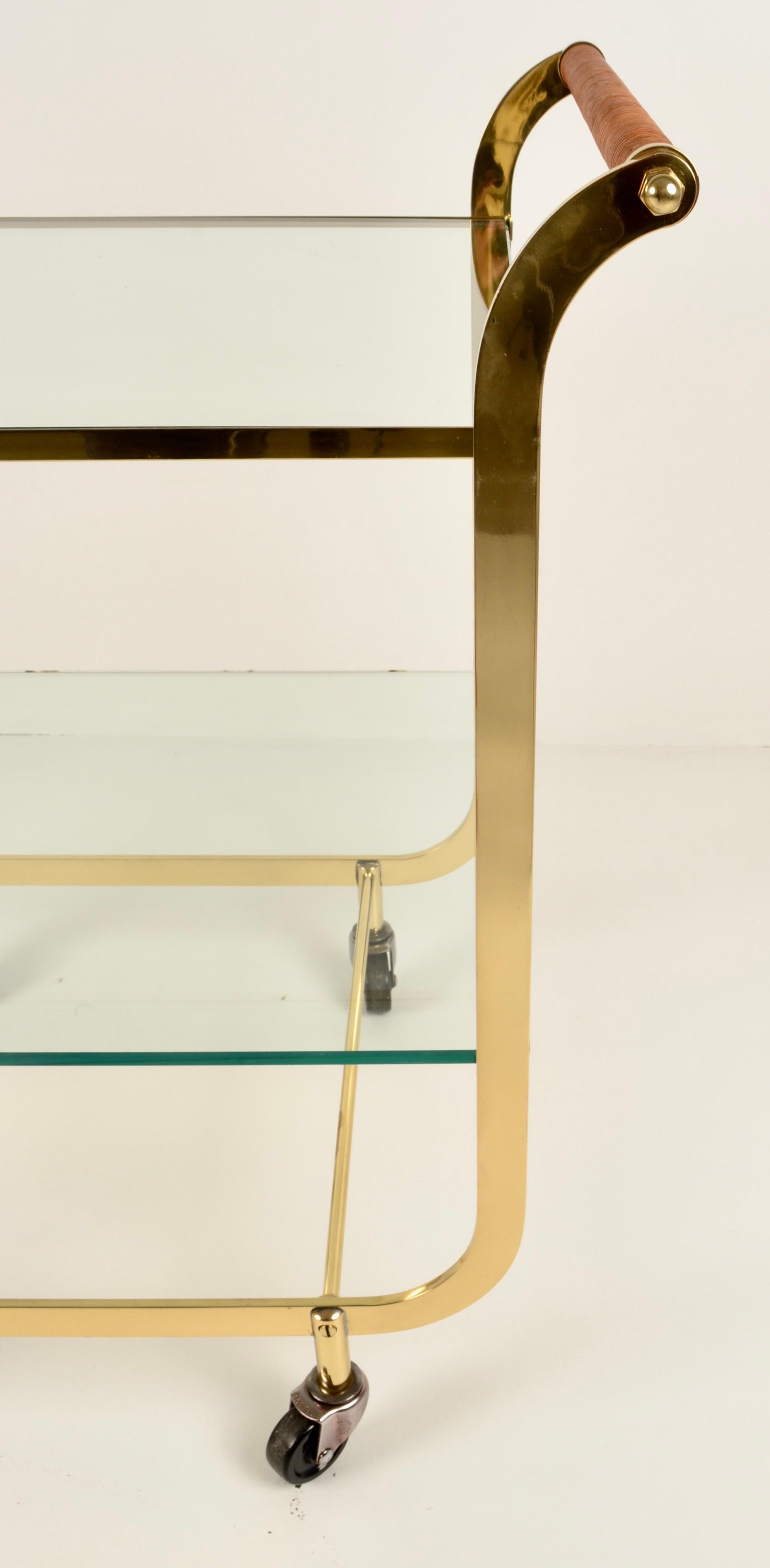 20th Century Brass and Rattan Bar Cart in Style of Carl Aubock