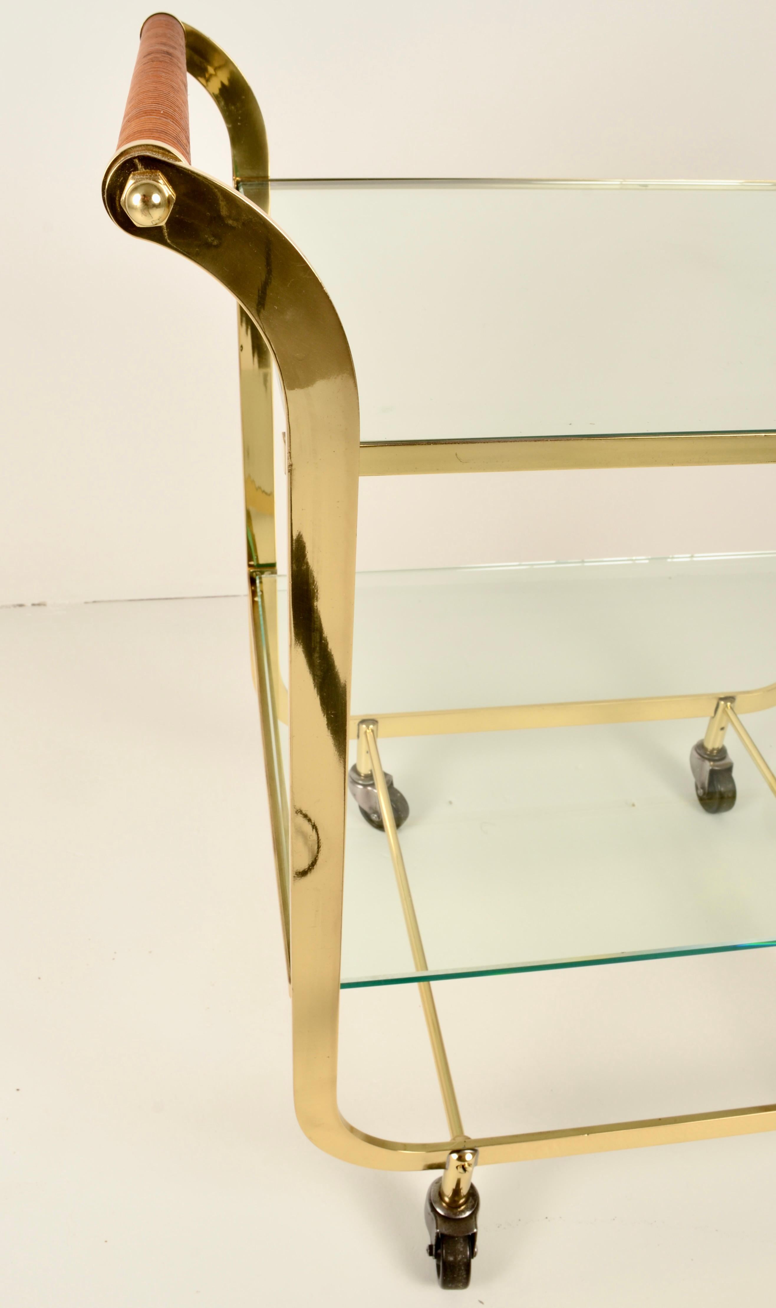 Brass and Rattan Bar Cart in Style of Carl Aubock 1